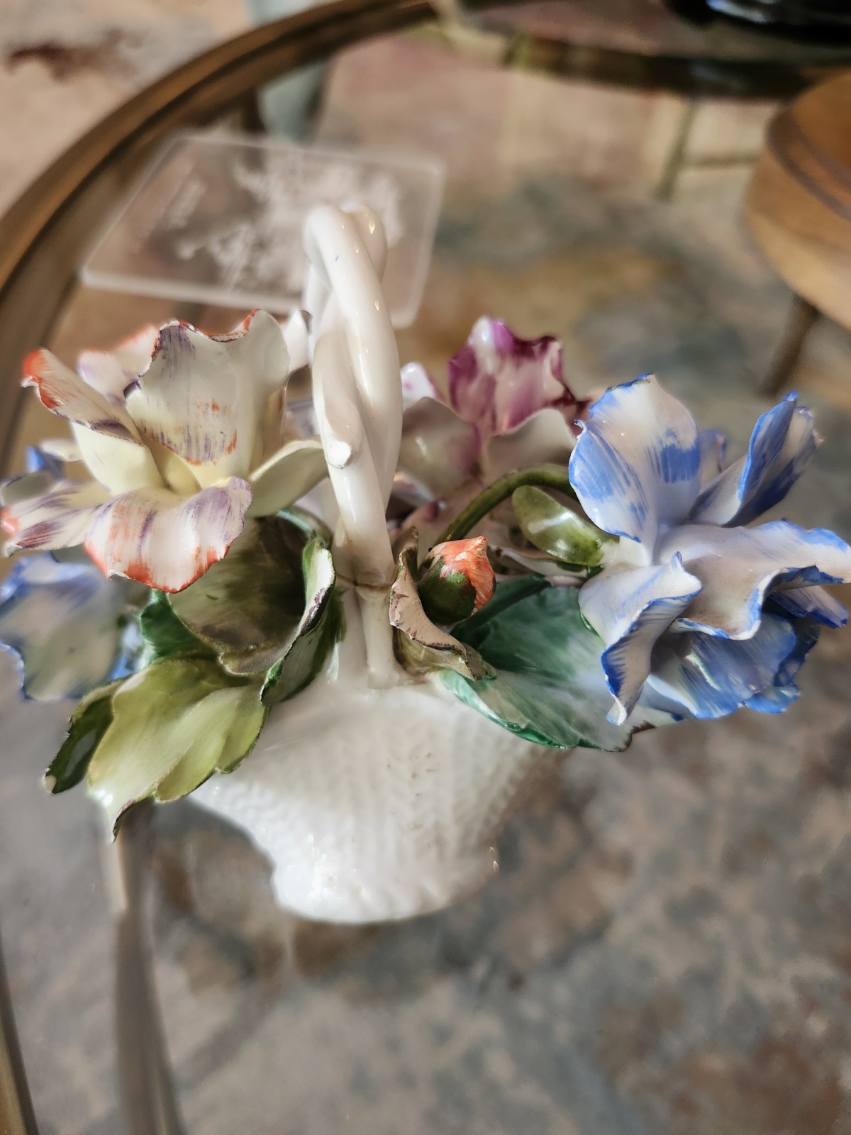 Capodimonte Porcelain Multicolor Floral Basket Arrangement Centerpiece 6 in