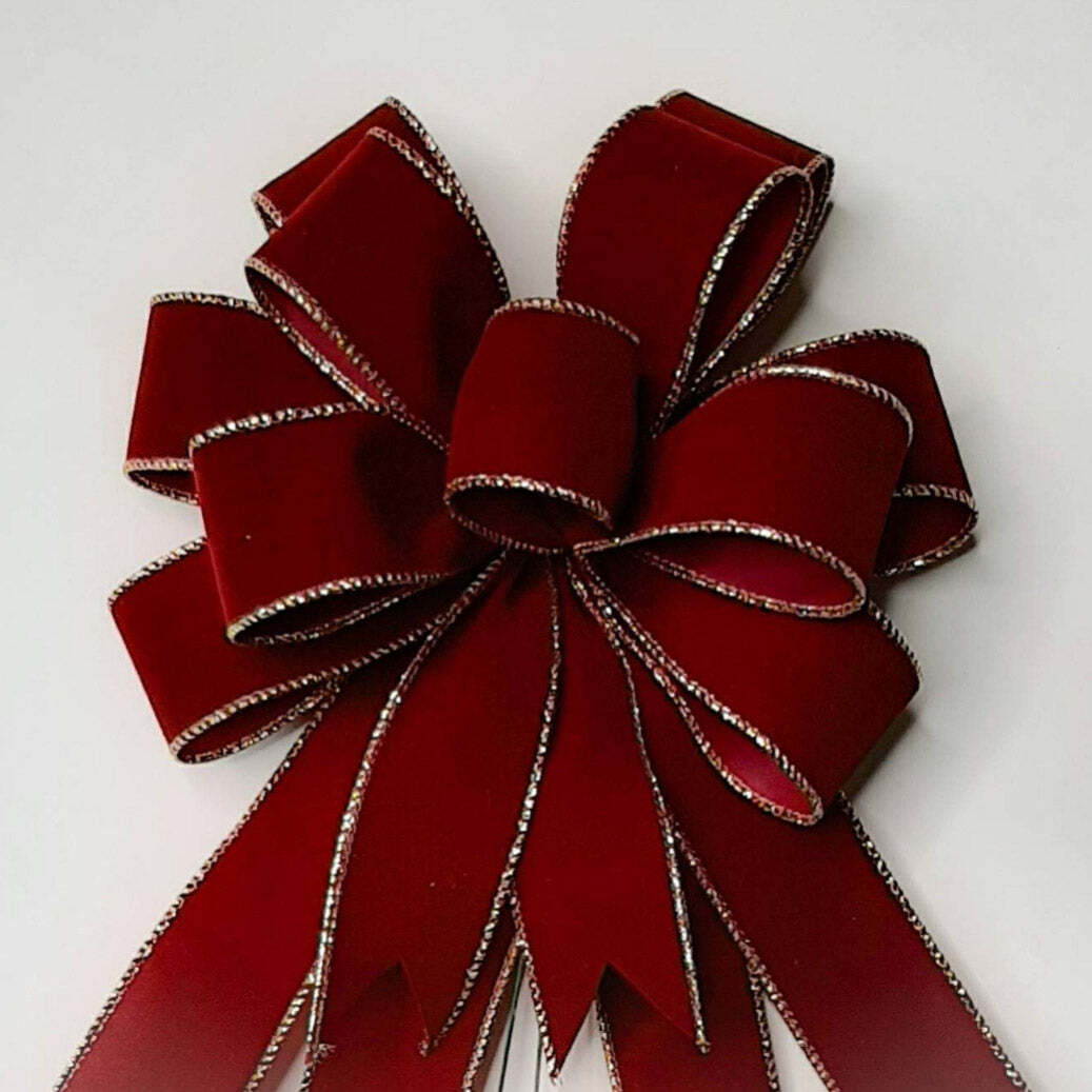 Burgundy Velvet Bow with Optional Gold Edge, Size Small