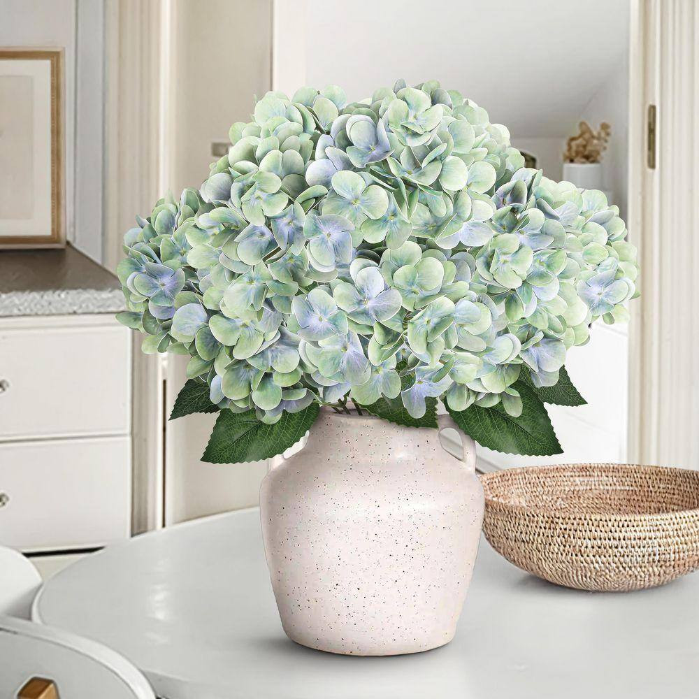 18 In. Mint Blue Natural Touch Artificial Hydrangea Flower Stem Bush Bouquet (Se