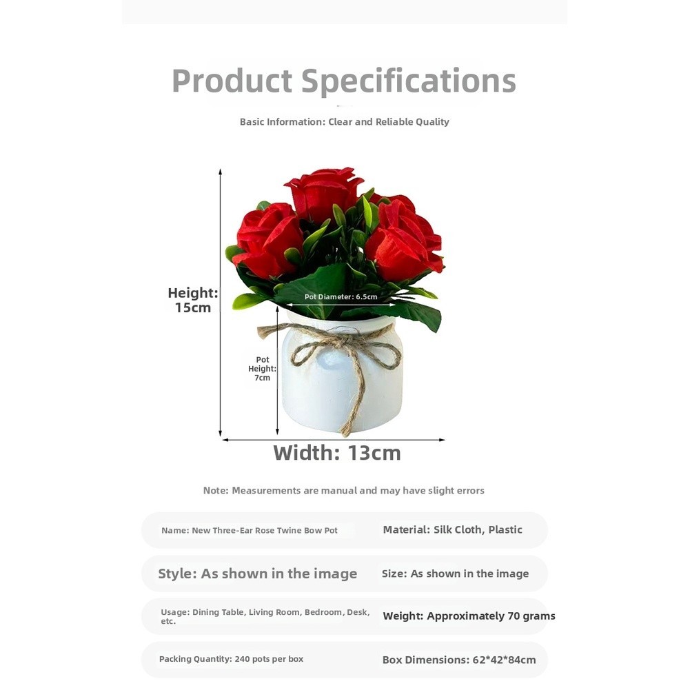 Artificial Flower Arrangement in Pot with Bow for Event For Home Styling