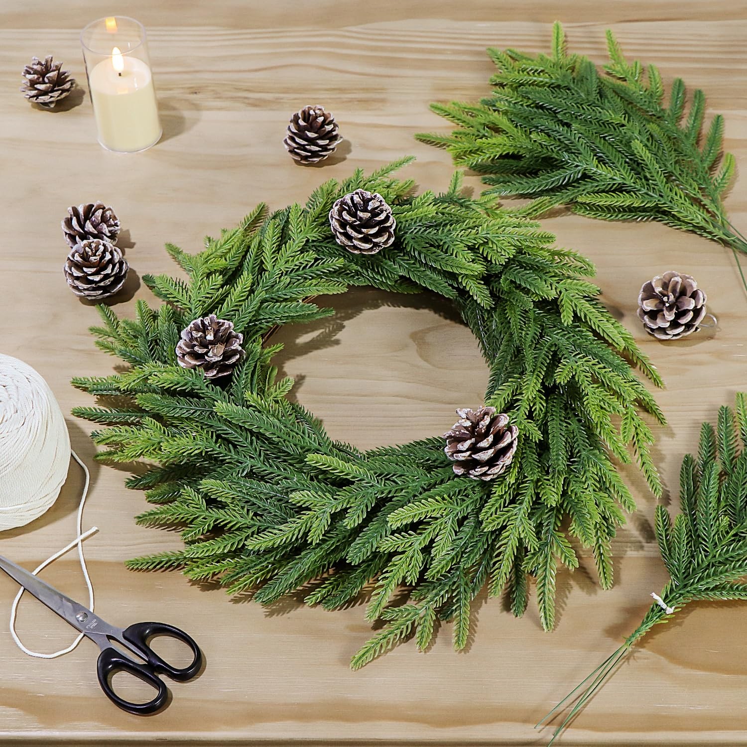 30 Pcs Christmas Real Touch Norfolk Stems, 15Inch Artificial Pine Branches Faux