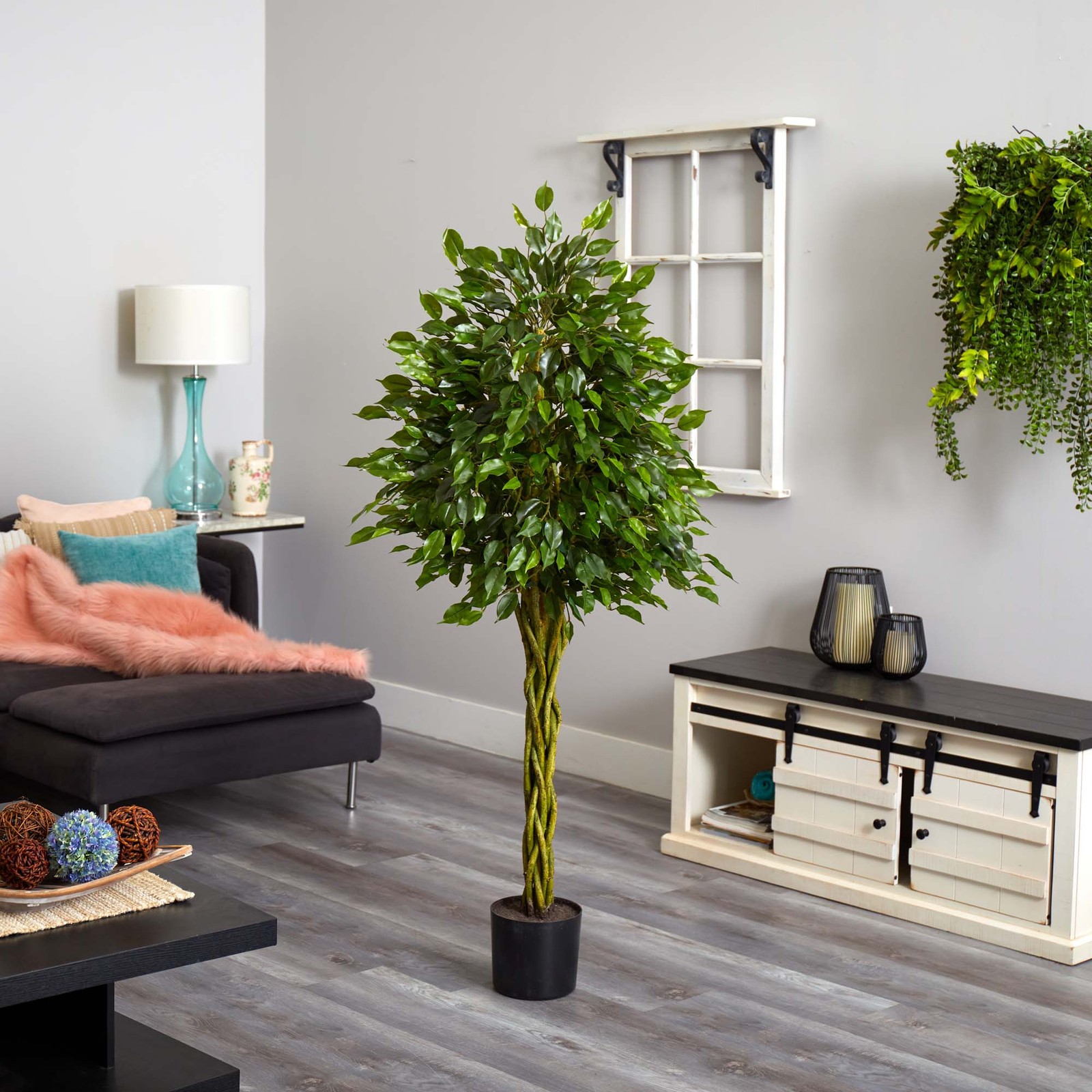Nearly Natural 5ft Ficus Tree w/ Woven Trunk UV Resistant (Indoor/Outdoor)