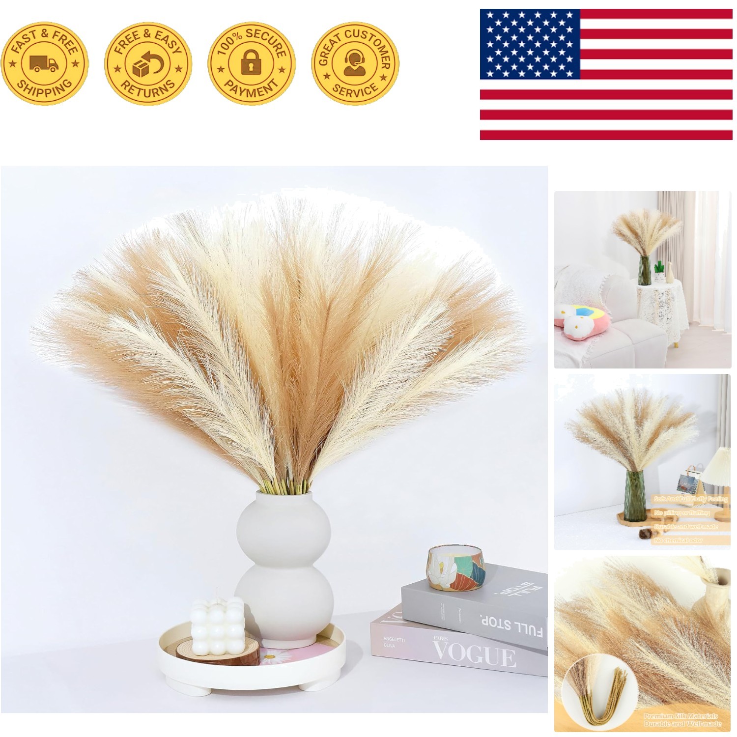Versatile 30 Pcs Artificial Pampas Grass – 21.7 Inch for Elegant Styling