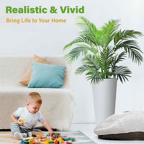4ft Artificial Areca Palm Tree Plant, 47in Fake Cane Palm Silk Tree 4FT-1 Pack