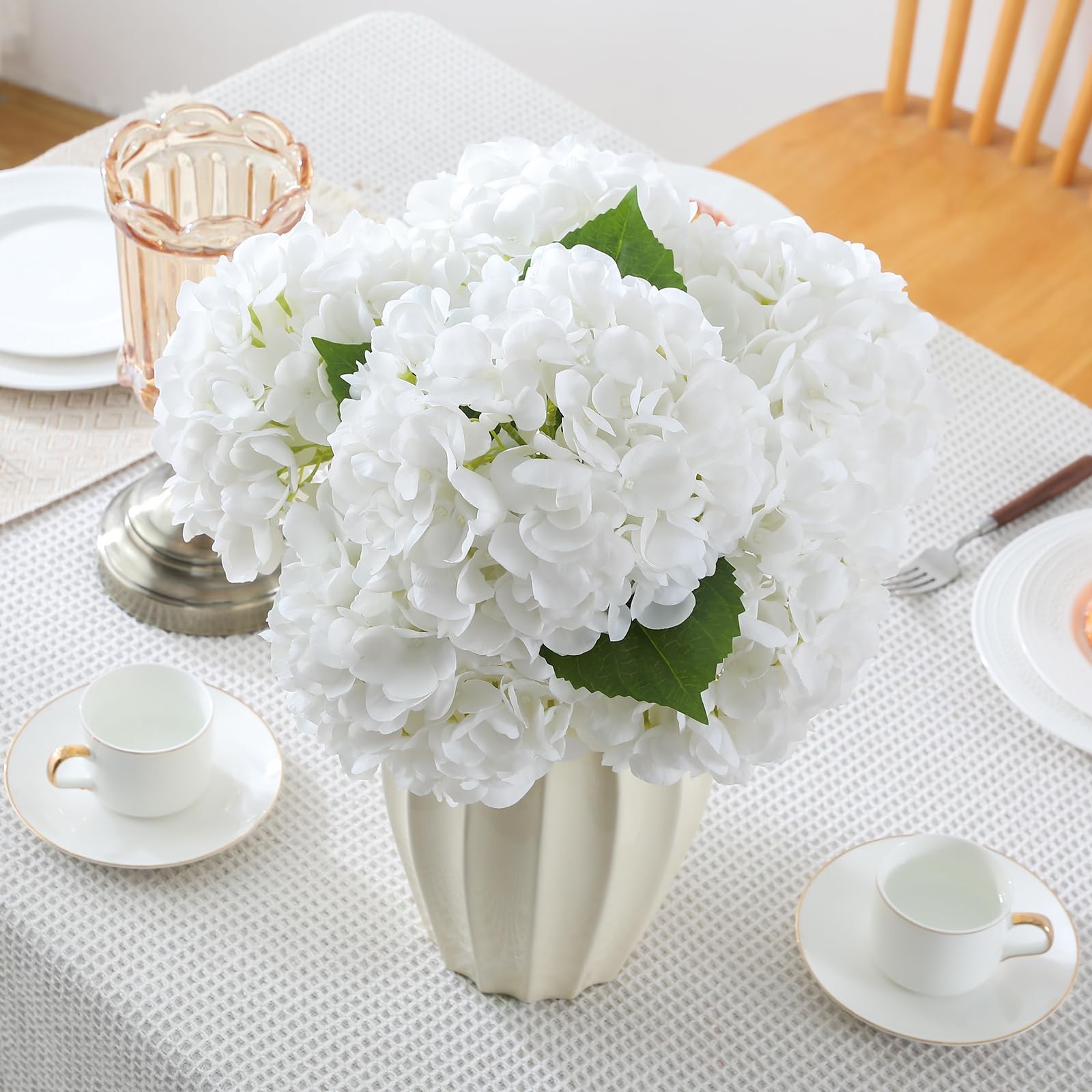 6PCS 22 inch Hydrangea Artificial Flowers Real Touch White Faux Hydrangea Flo…