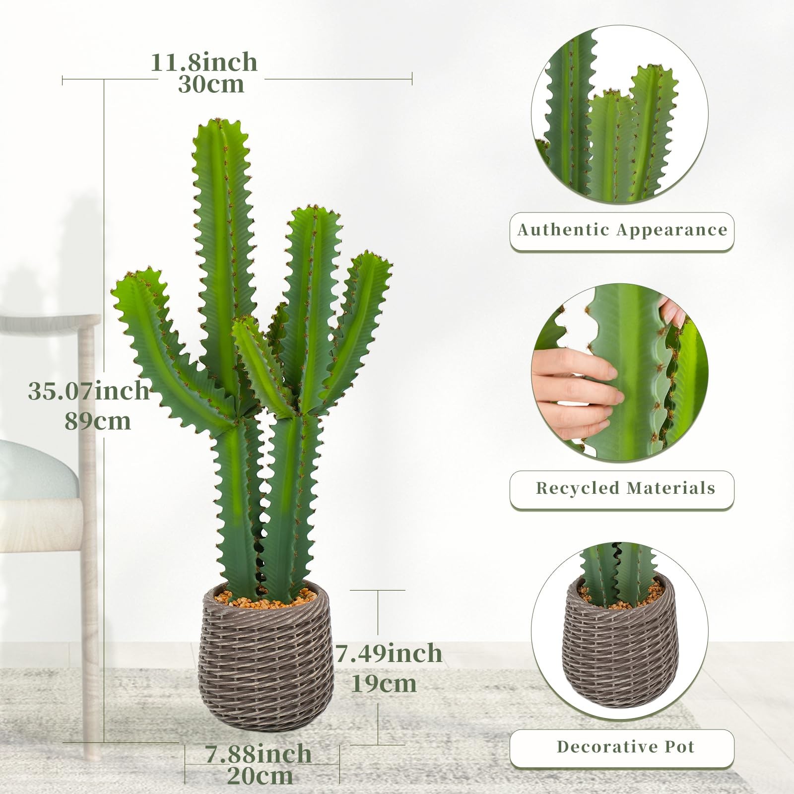 Artificial Cactus Plants, 3ft Tall UV-Resistant Fake Desert Cacti Plant in Br…