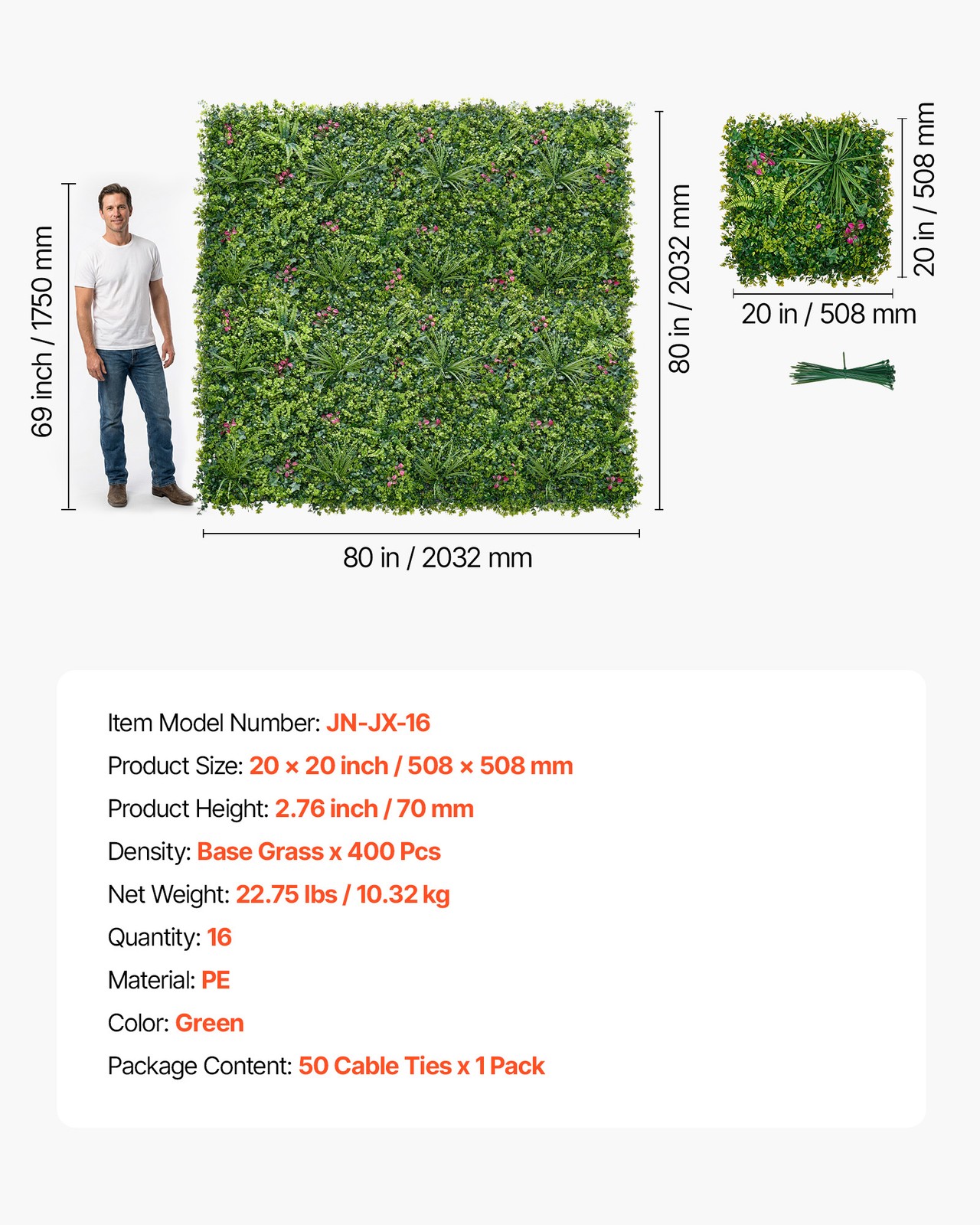 VEVOR Artificial Plant Wall 16PCS 20 x 20 in Boxwood Panels Greenery Backdrop