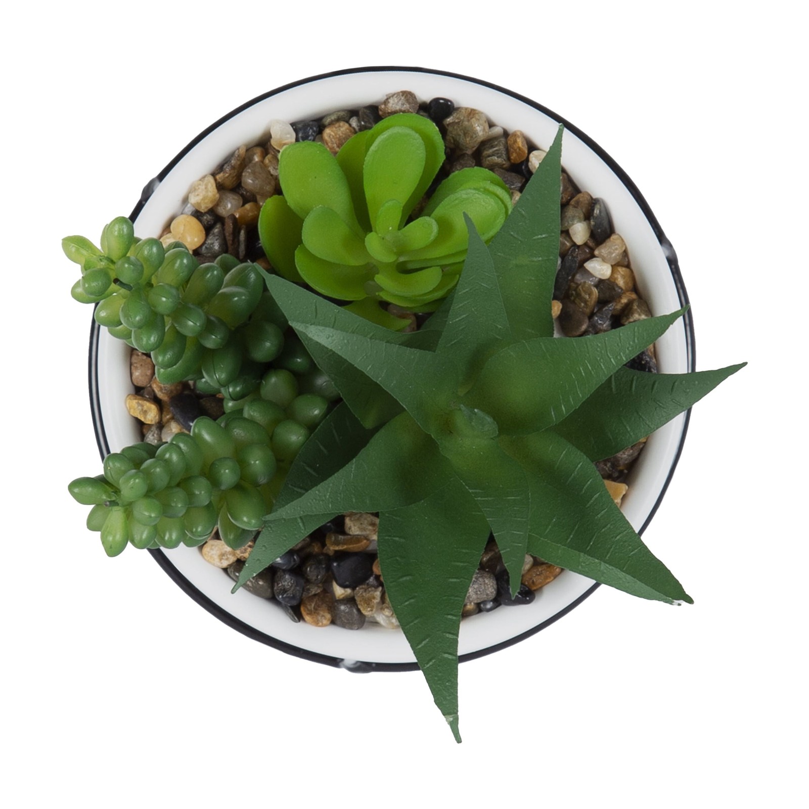 6.5″ Artificial Mixed Succulents in White Ceramic Planter with Black Metal Stand