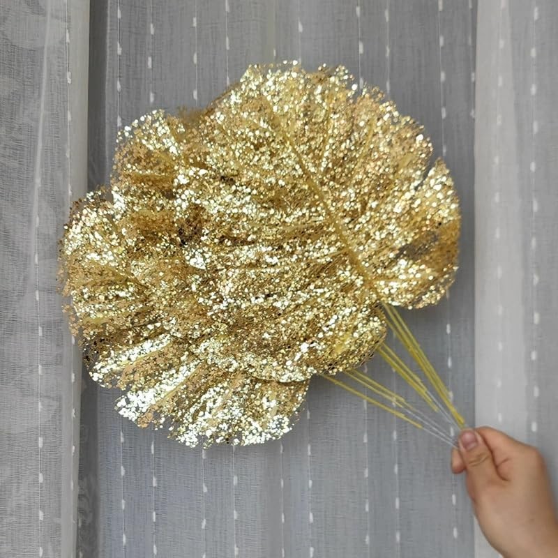 24 Pieces Gold Palm Leaves,15″ Artificial Tropical Leaves Wall Decor,Jungle L…