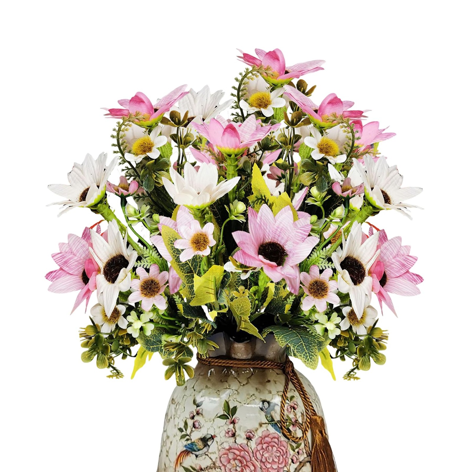 4 PCS Pink Artificial Daisies Wildflower Fake Silk Flowers Bouquet Home Decor
