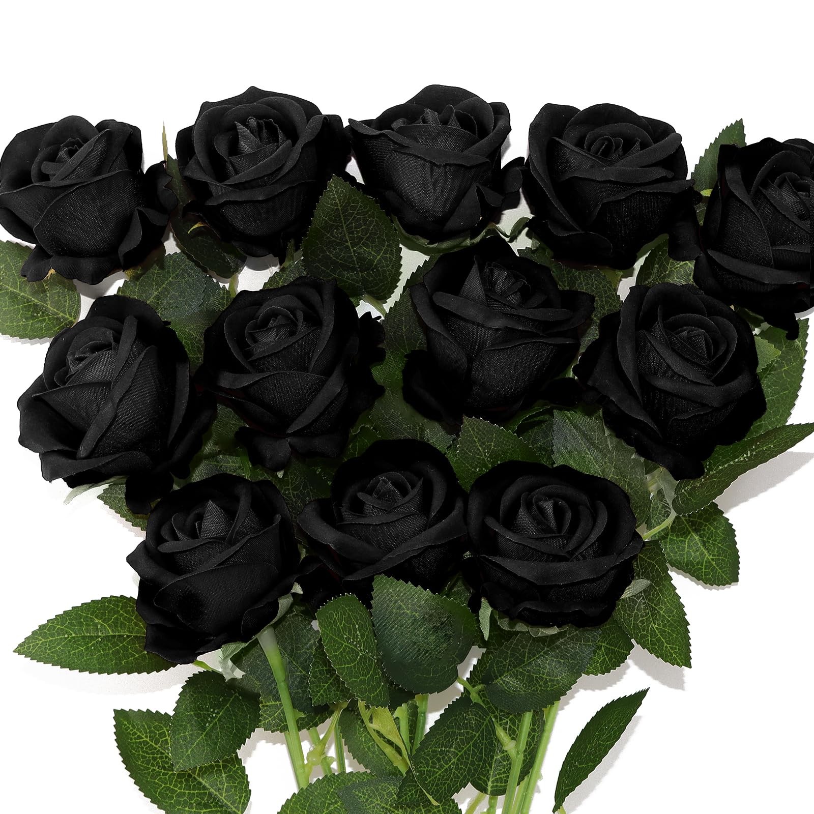 12 Pcs Artificial Flowers Black Roses, Real Touch Fake Flowers with Stem Foam…