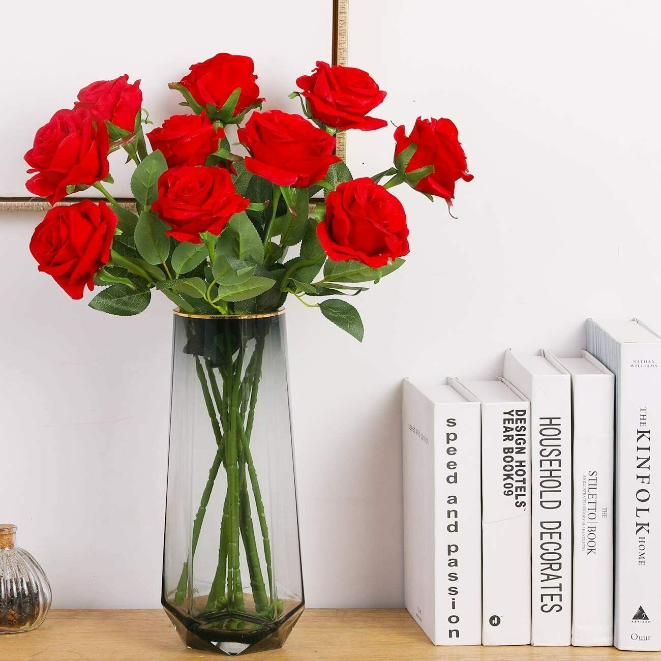 Artificial Flowers Silk Roses & Fake Baby Breath Realistic Flowers Bouquet Decor