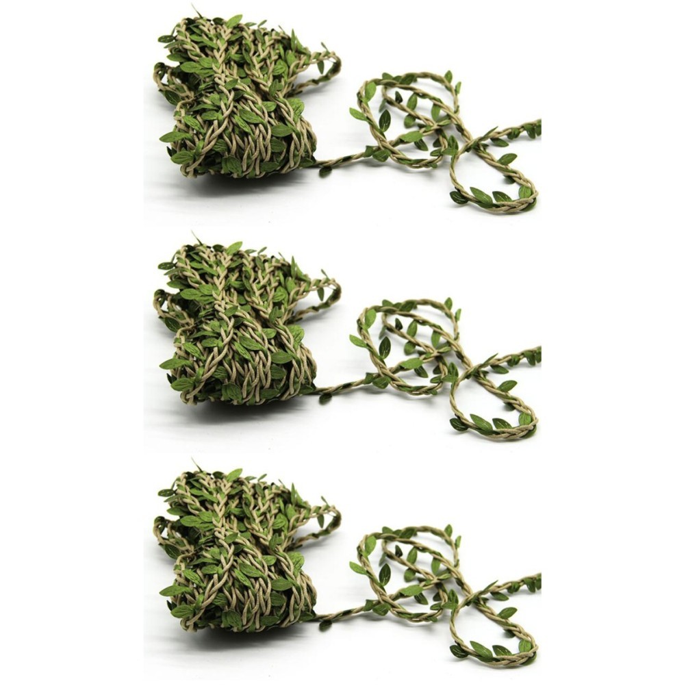 Set of 3 Artificial Green Foliage Stems Simulation Vine Leaves Rattan Rope
