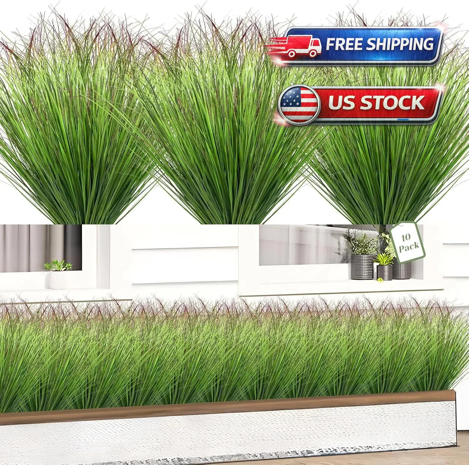 10 Bundles Artificial Onion Grass Plants Outdoor 20 Inch Fake Shrubs Artificial
