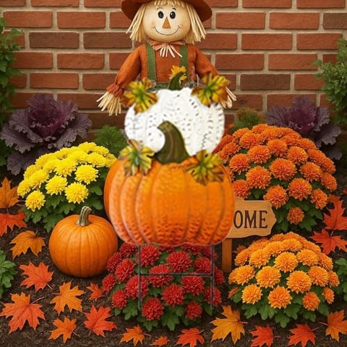 Set of 2 Rustic Metal Stacked Pumpkin Garden Stake Indoor Outdoor Welcome