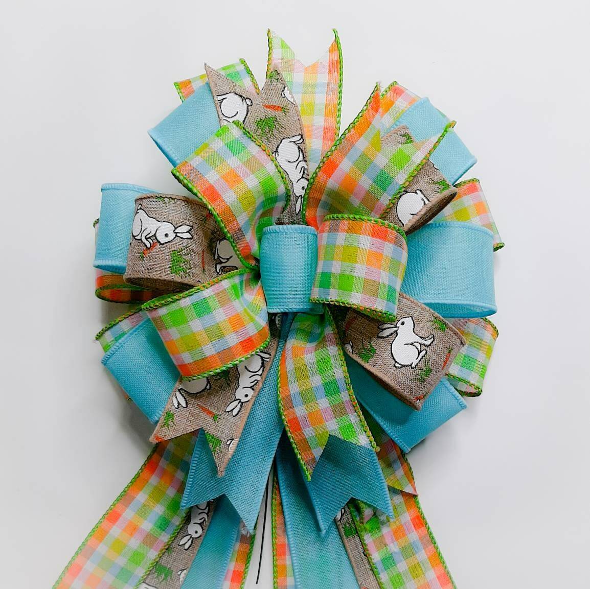 Easter Bow, Light Blue, Check, Easter Bunny Print
