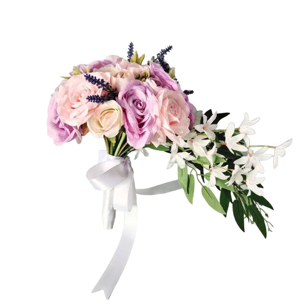 Cascading Bridal Bouquet Silk Roses Teardrop Style Wedding Floral Accessory