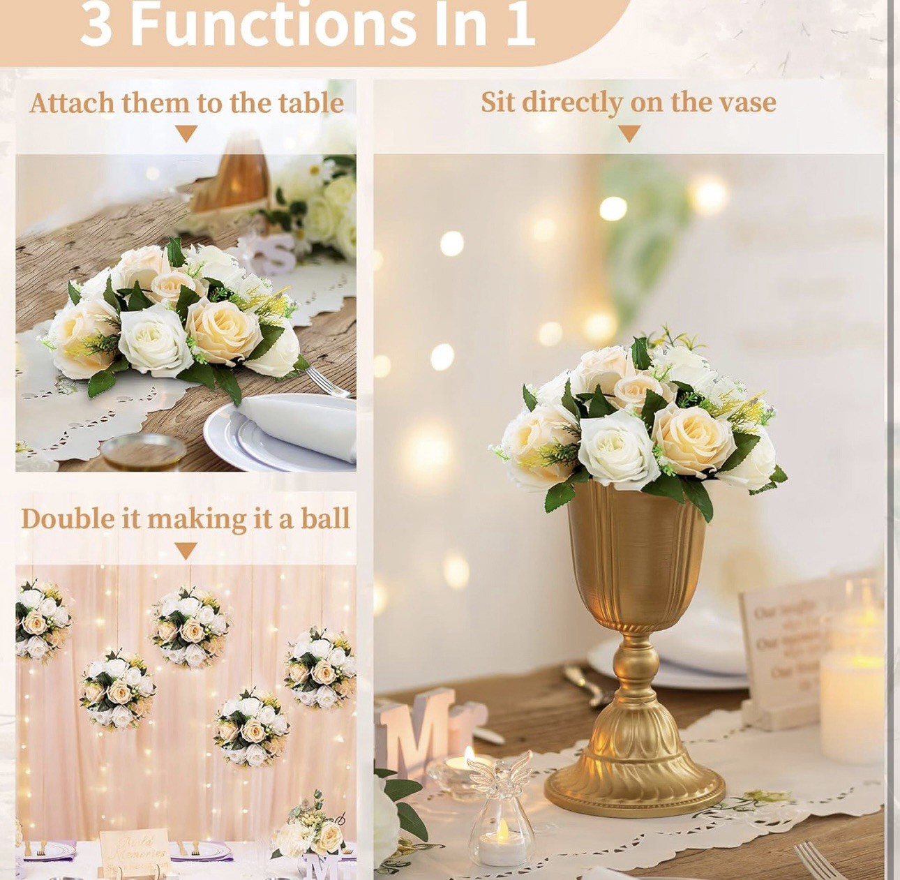 Peachy Champagne & White 10Pcs Artificial Flower Ball Bouquet Weddings & Decor