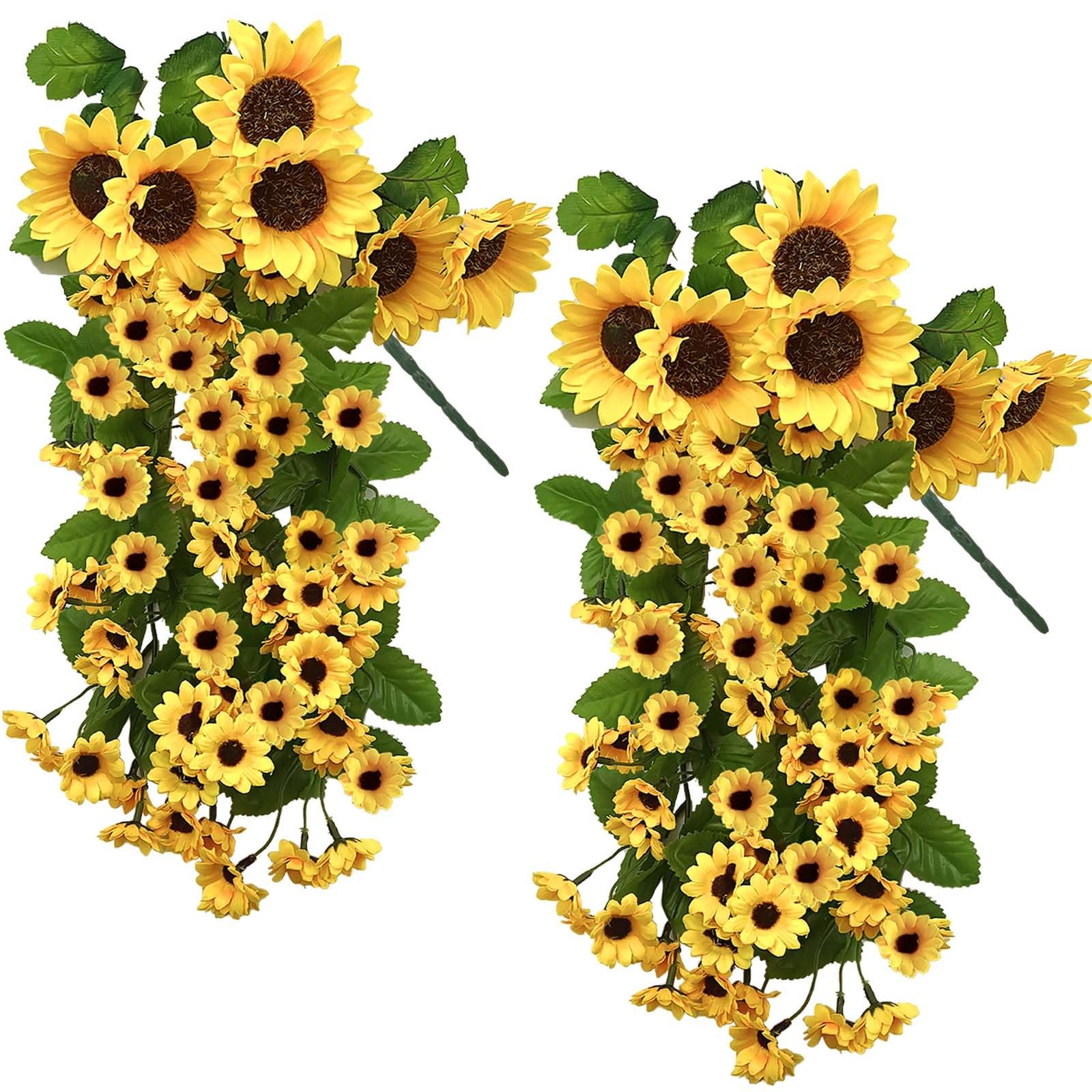 Daily Treasures 2PCS Artificial Hanging Flower,176 Realistic Silk Sunflowers …