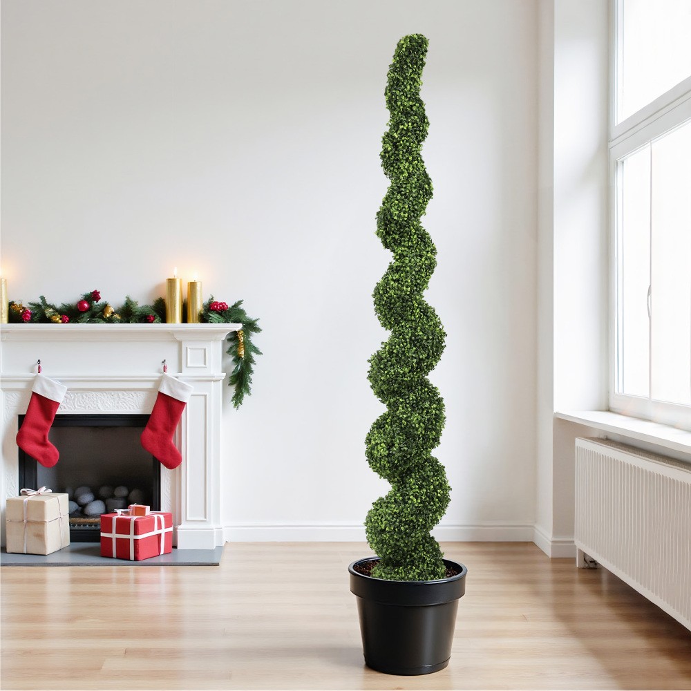 7FT Spiral Topiary Trees Artificial Outdoor Faux Boxwood Plants Large Twisted