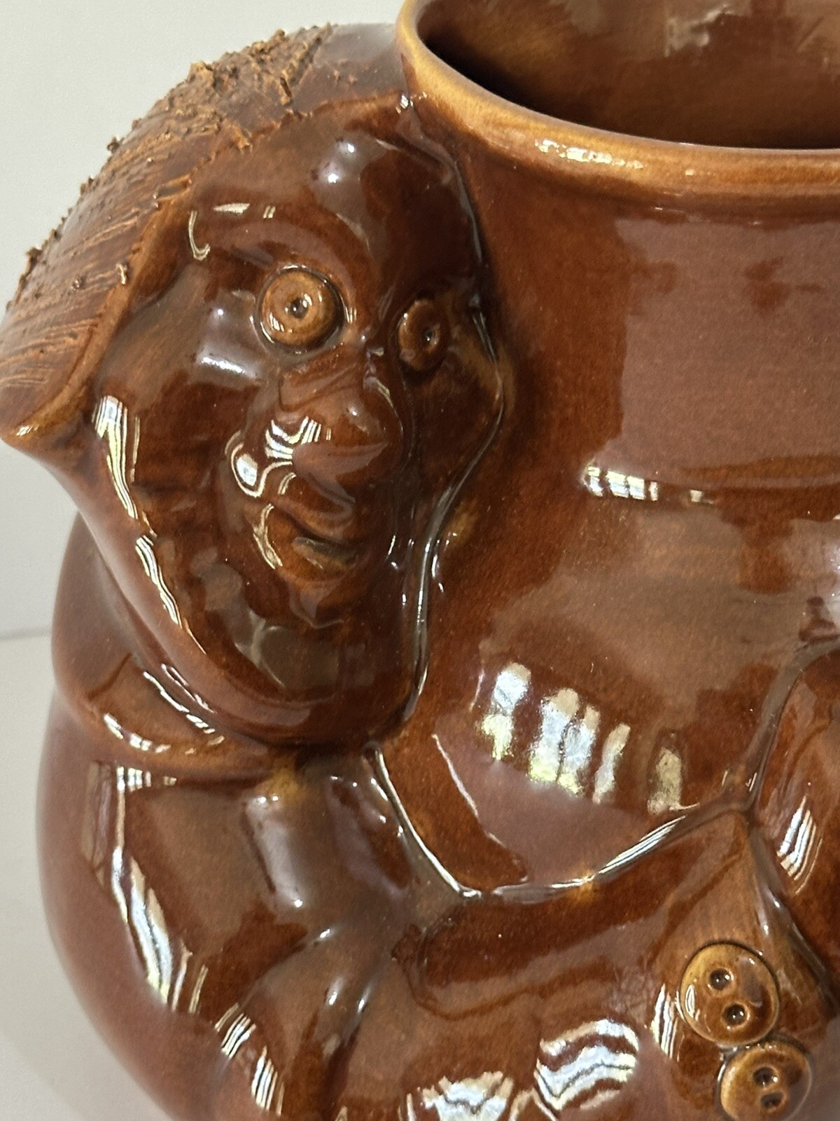 VTG handmade Russian planter Unique head Face 1941 Vase Flower Pot Brown Glaze