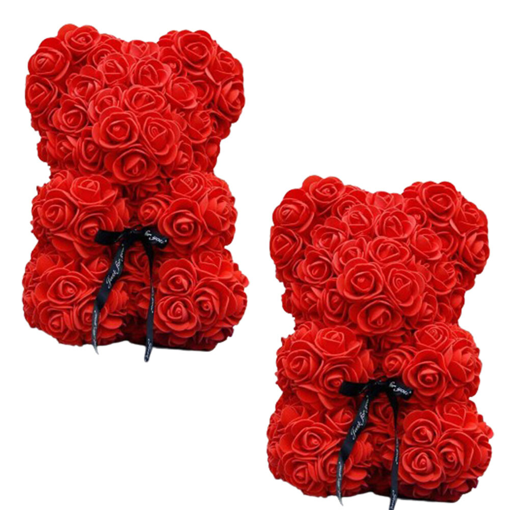 US1-2Pc 9.84Inch Flower Floral Foam Rose Teddy Bear Romantic Valentine’sDay Gift