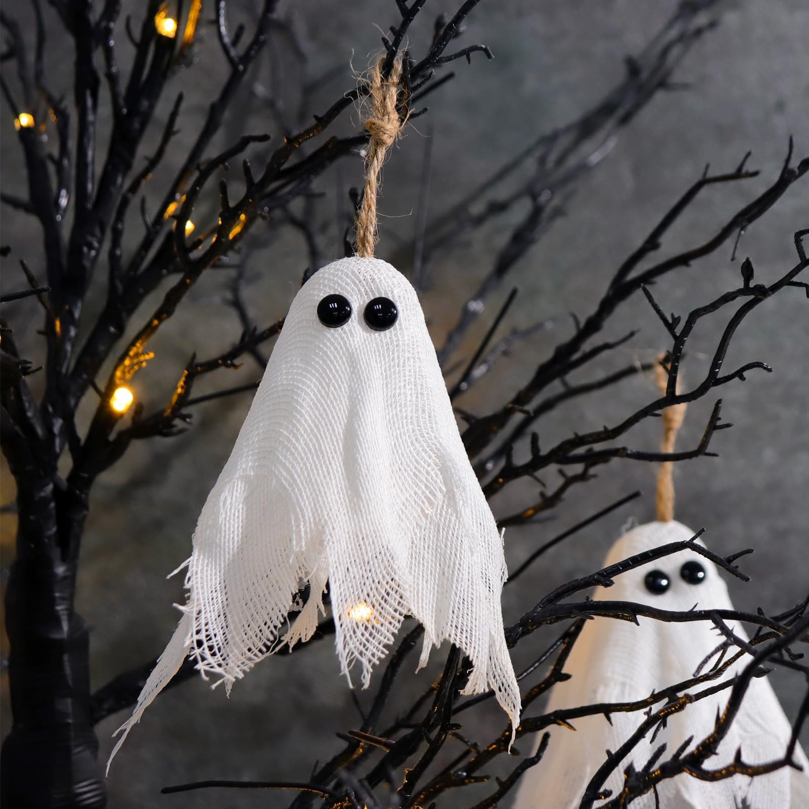Halloween Decor Black Tree: 27″ Spooky Lighted Artificial Tree with 6pcs Cute…