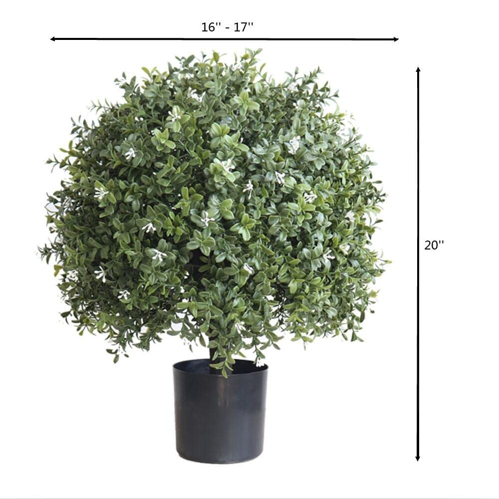 BOXWOOD BALL SHAPED ARTIFICIAL TOPIARY POTTED PLANT OUTDOOR SET OF 2