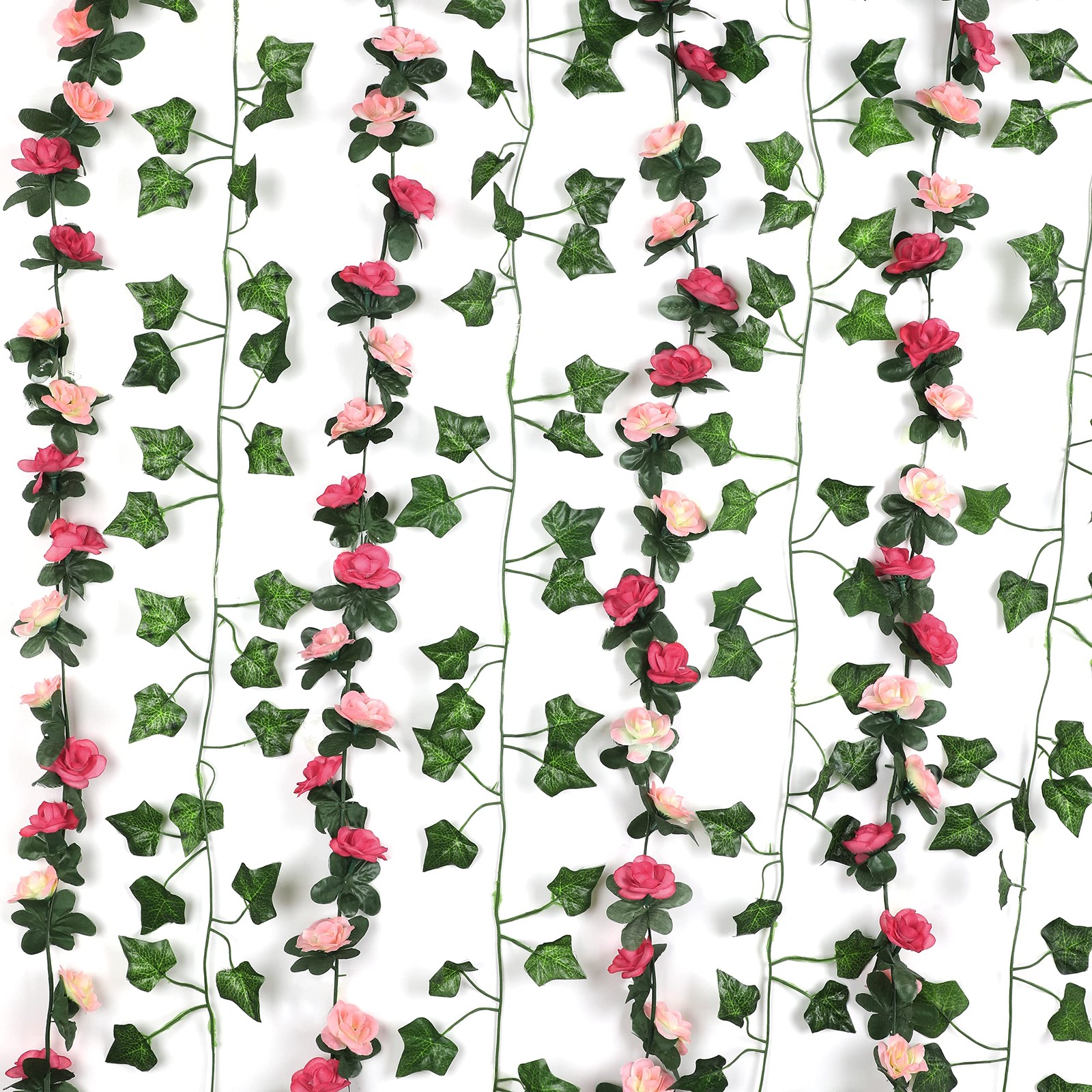 5 Pcs 41Ft Flower Garland Artificial Rose Vines with 5 Pcs 34.5Ft Fake Ivy Vi…