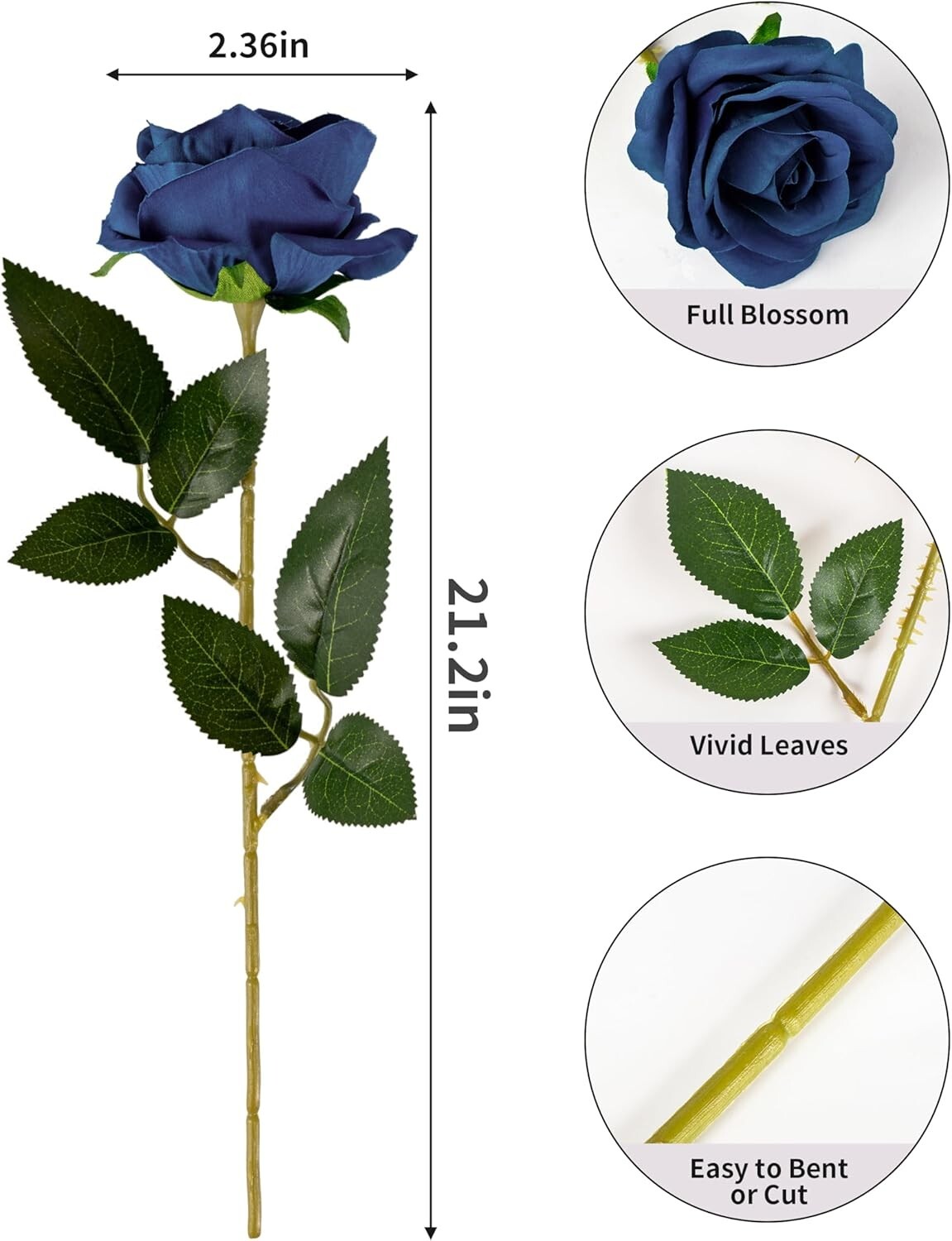 Pack of 10 Navy Blue Silk Roses – Perfect for Wedding Arrangements & DIY