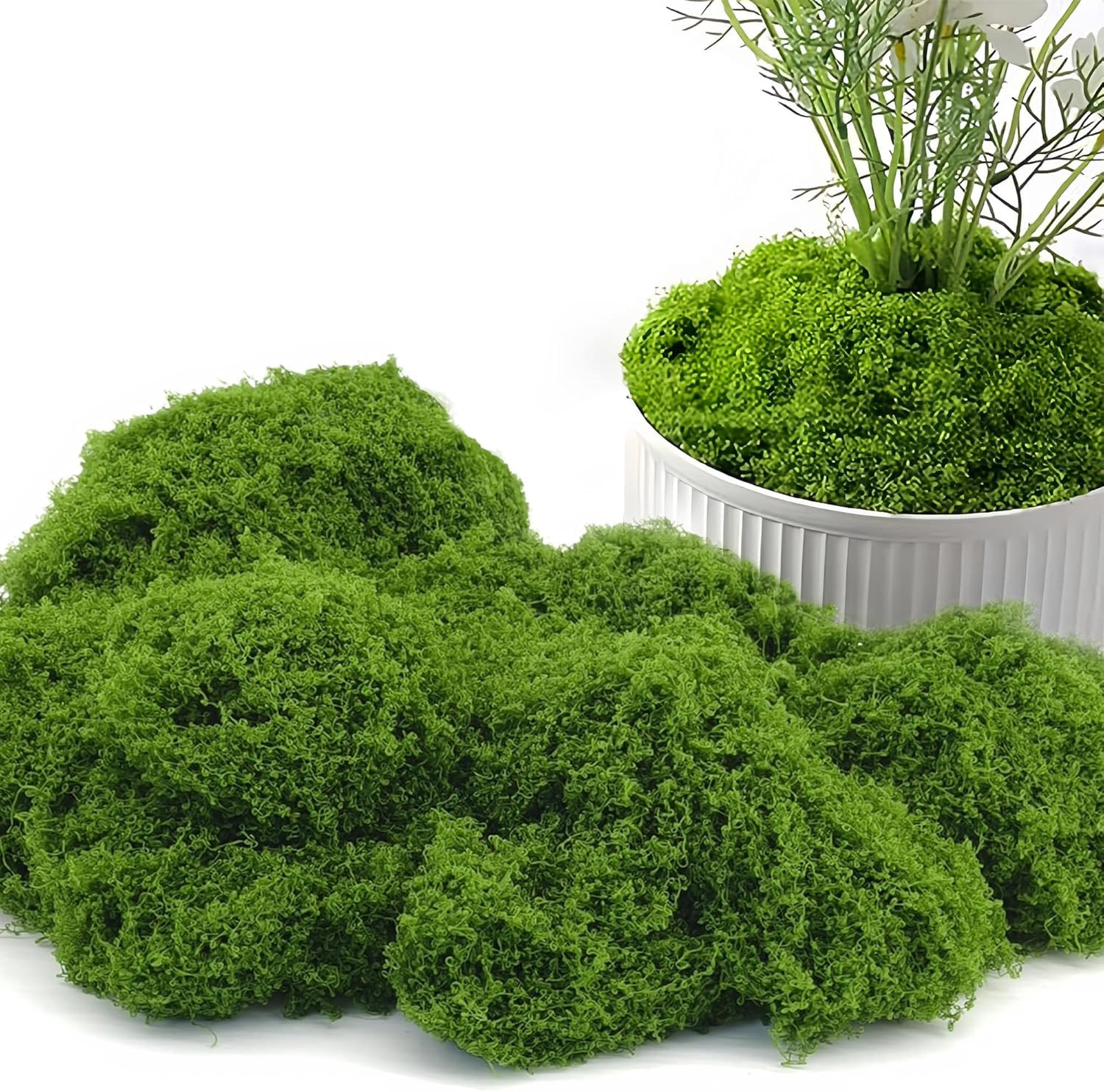 Faux Green Moss 5.3Oz Artificial Fake Plant Moss for Potted Plants Indoor, Craft