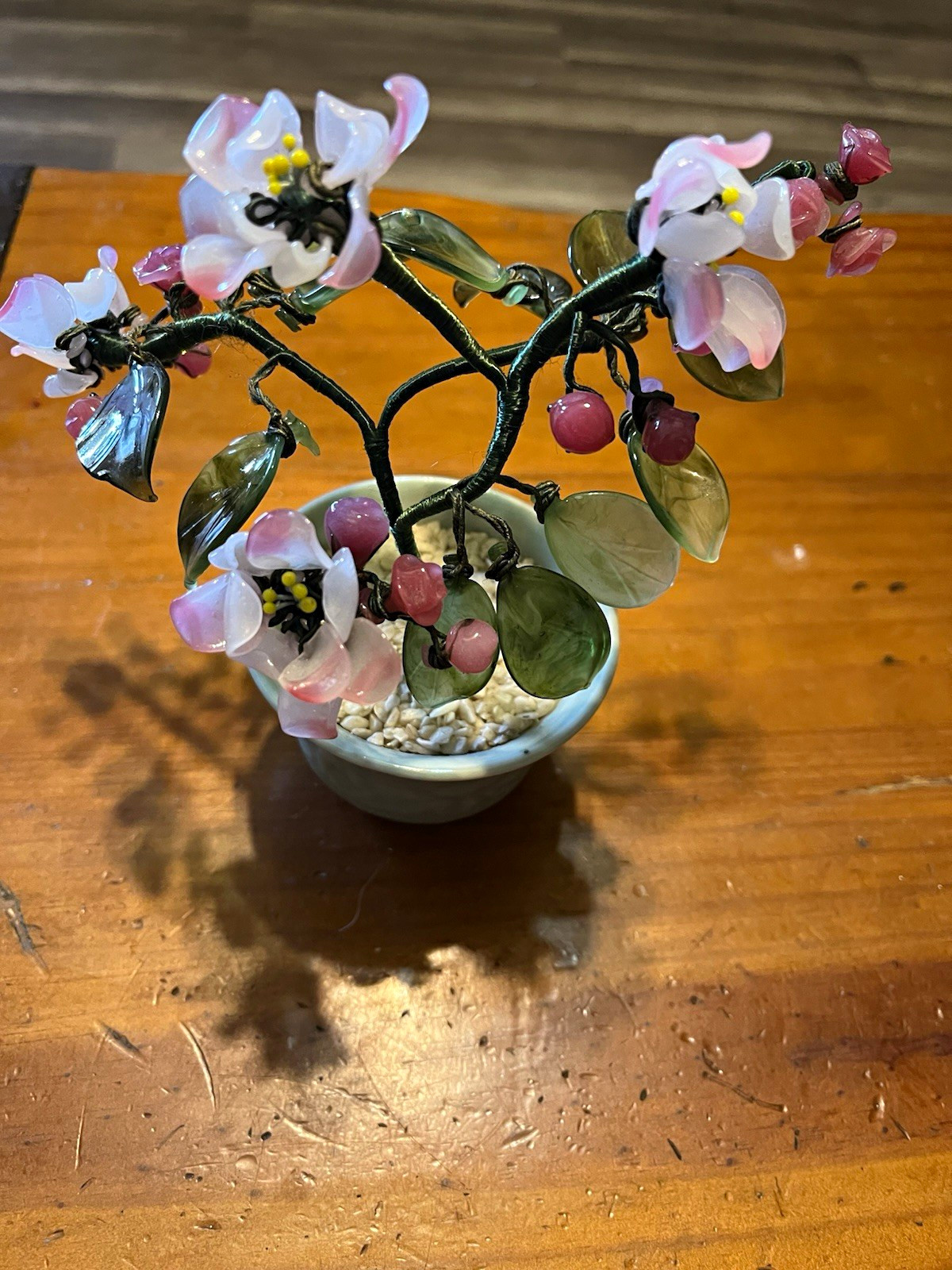 Vintage Chinese bonsai with glass and Jade