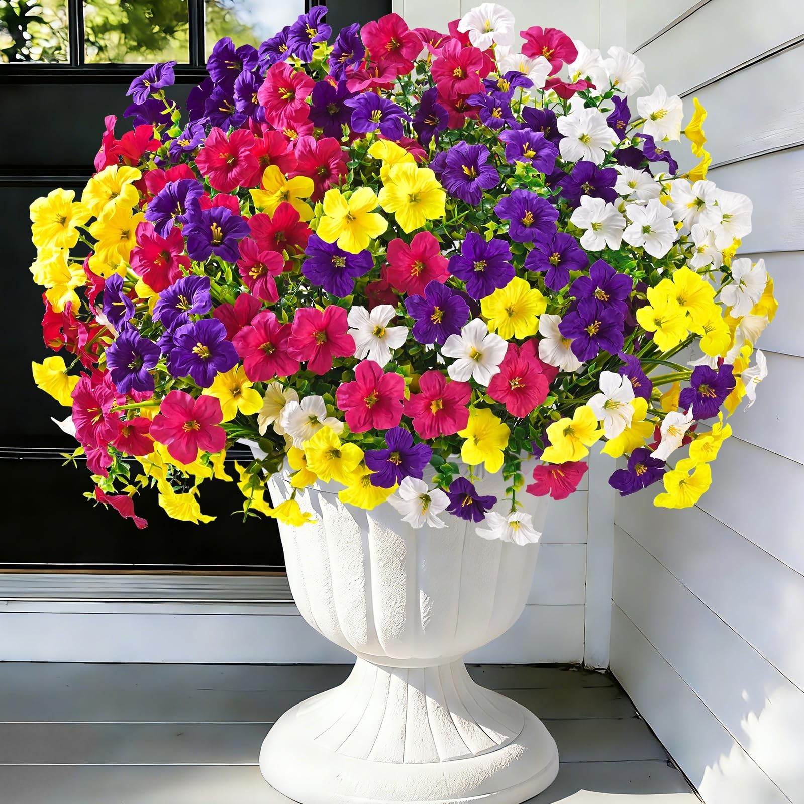 12 Bundles Mixed Color Artificial Petunias – UV Resistant Silk Flowers for Outdo
