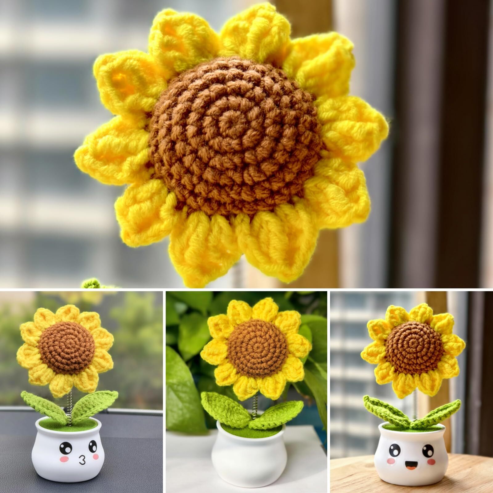 Crochet Sunflower Brown Knitted Flower Office Desk Decor Birthday Gift