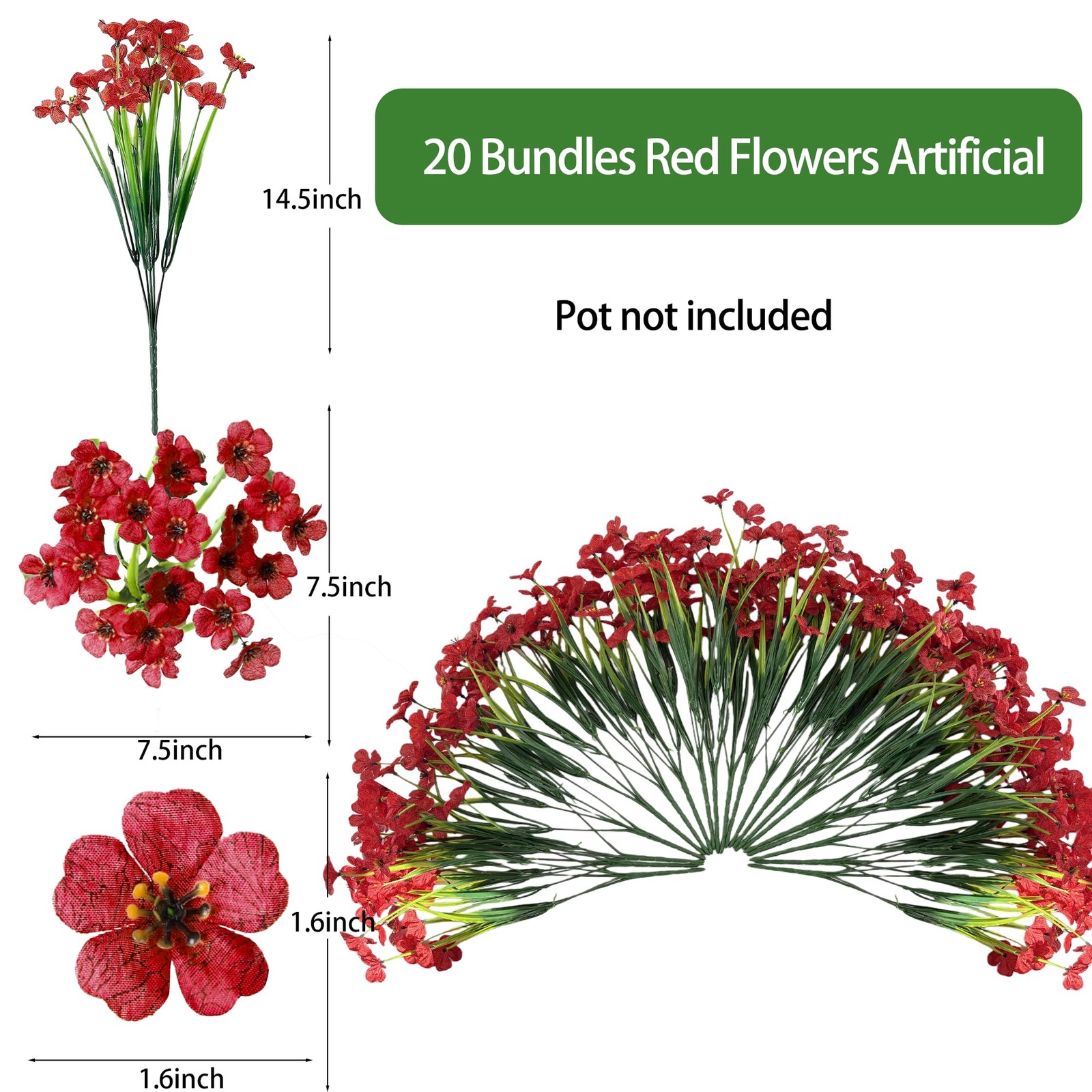 20 Bundles Artificial Flowers for Outdoors, UV Resistant Fake Flowers with Pl…