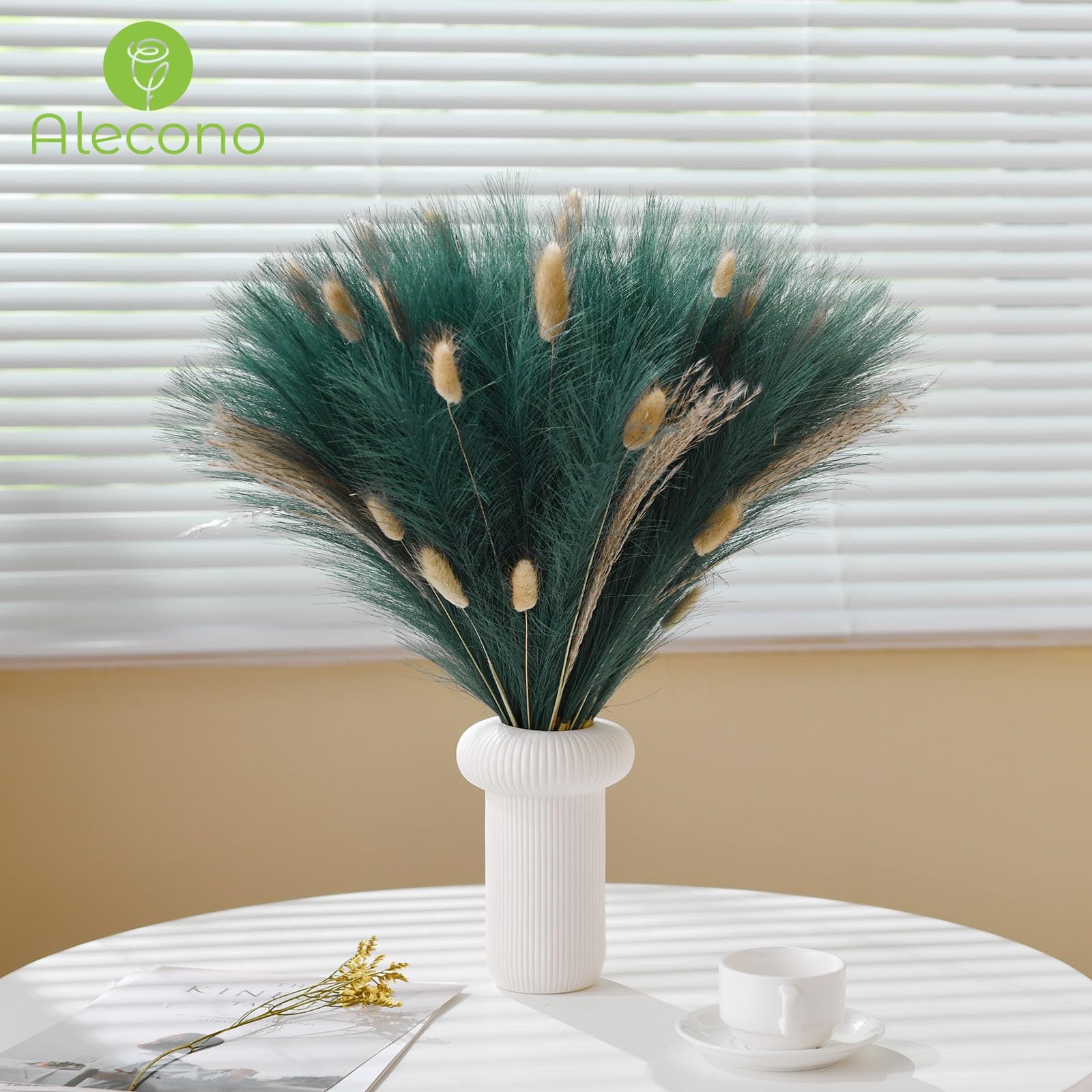 17 inch Green Faux Pampas Grass Decor, Tall Artificial Stems for Floor Vase