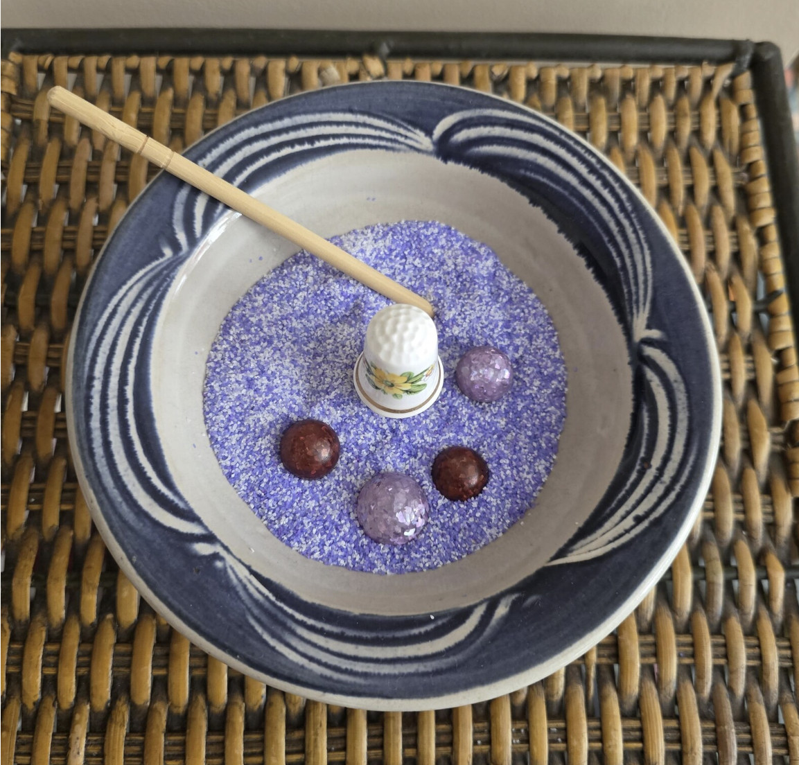 Upcycled apple blossom zen garden