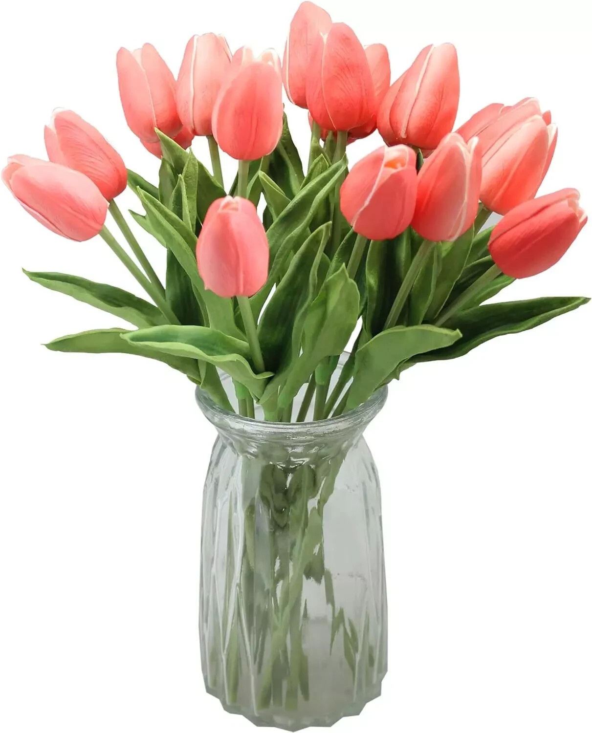10-Heads Artificial Flowers PU Mini Real Touch Tulip Bouquets (Gradient Coral)