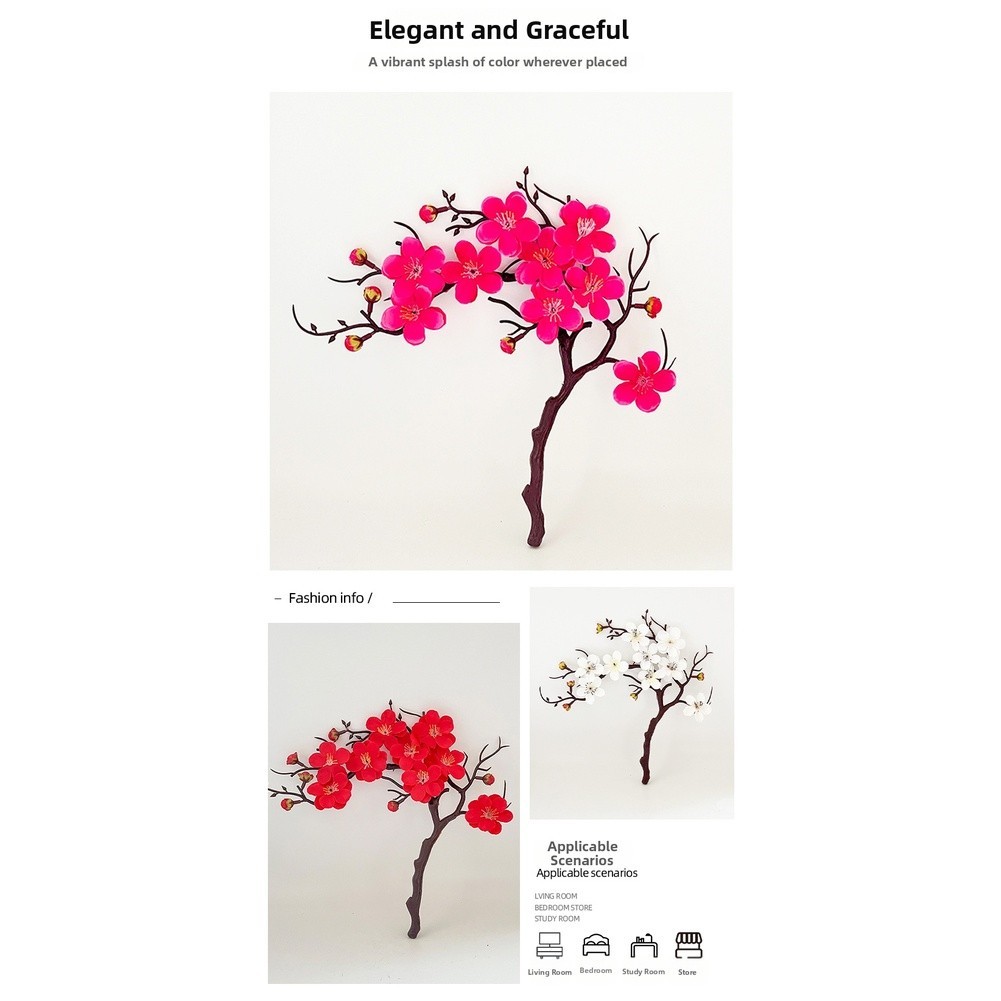 White Red Pink Yellow Rose Red Artificial Plum Blossom Bonsai for Home Styling