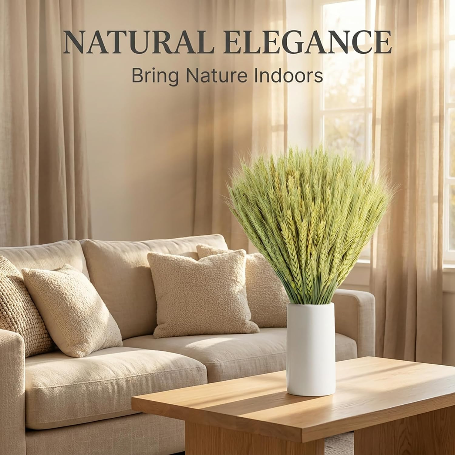Dried Flowers for Vase – 50 Stems Natural Cyan Wheat Straw Grass 13.3 Inches Gra