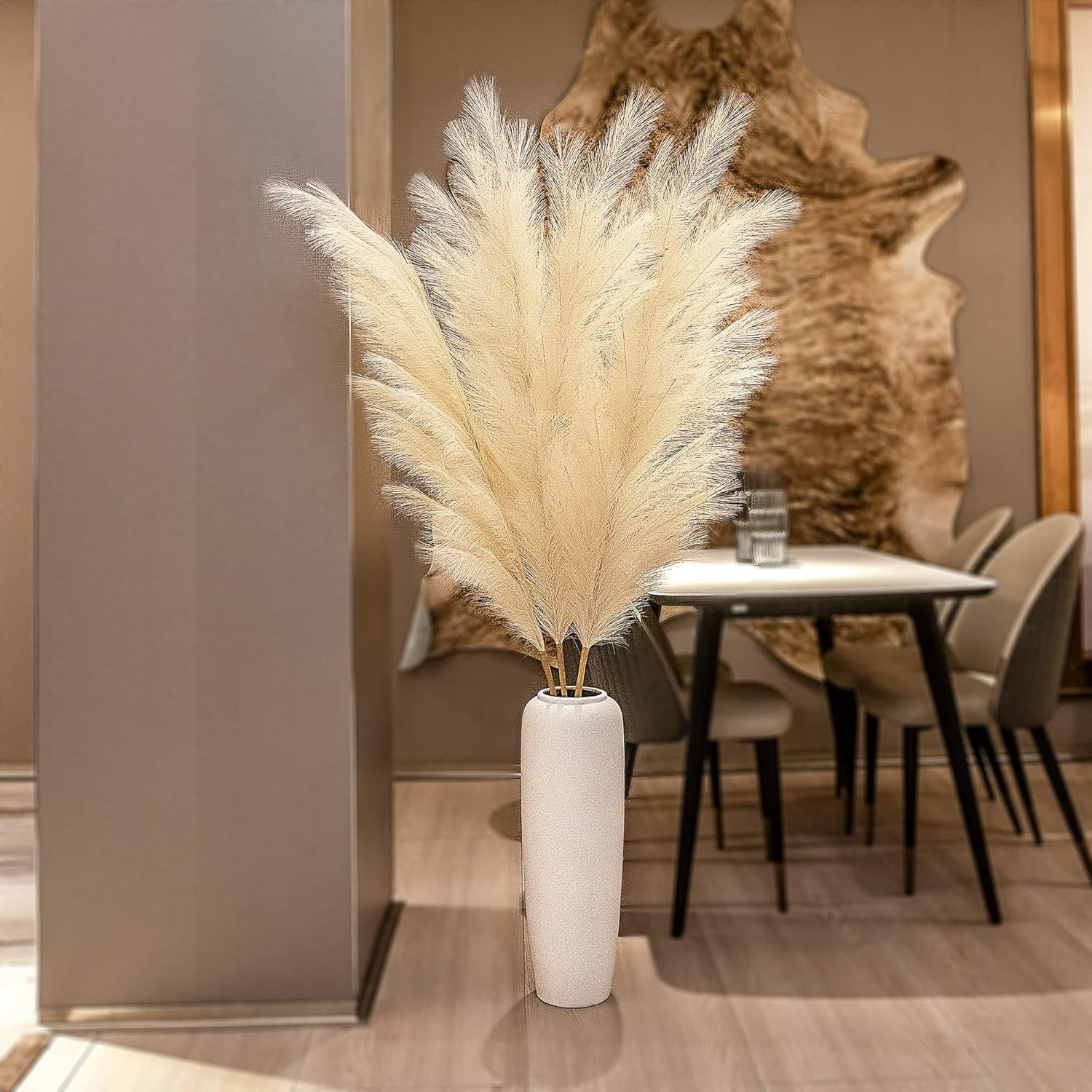 3Pcs 71″ Large Pampas Grass Decor, Tall Faux Fluffy Artificial Dried Pompous Gra