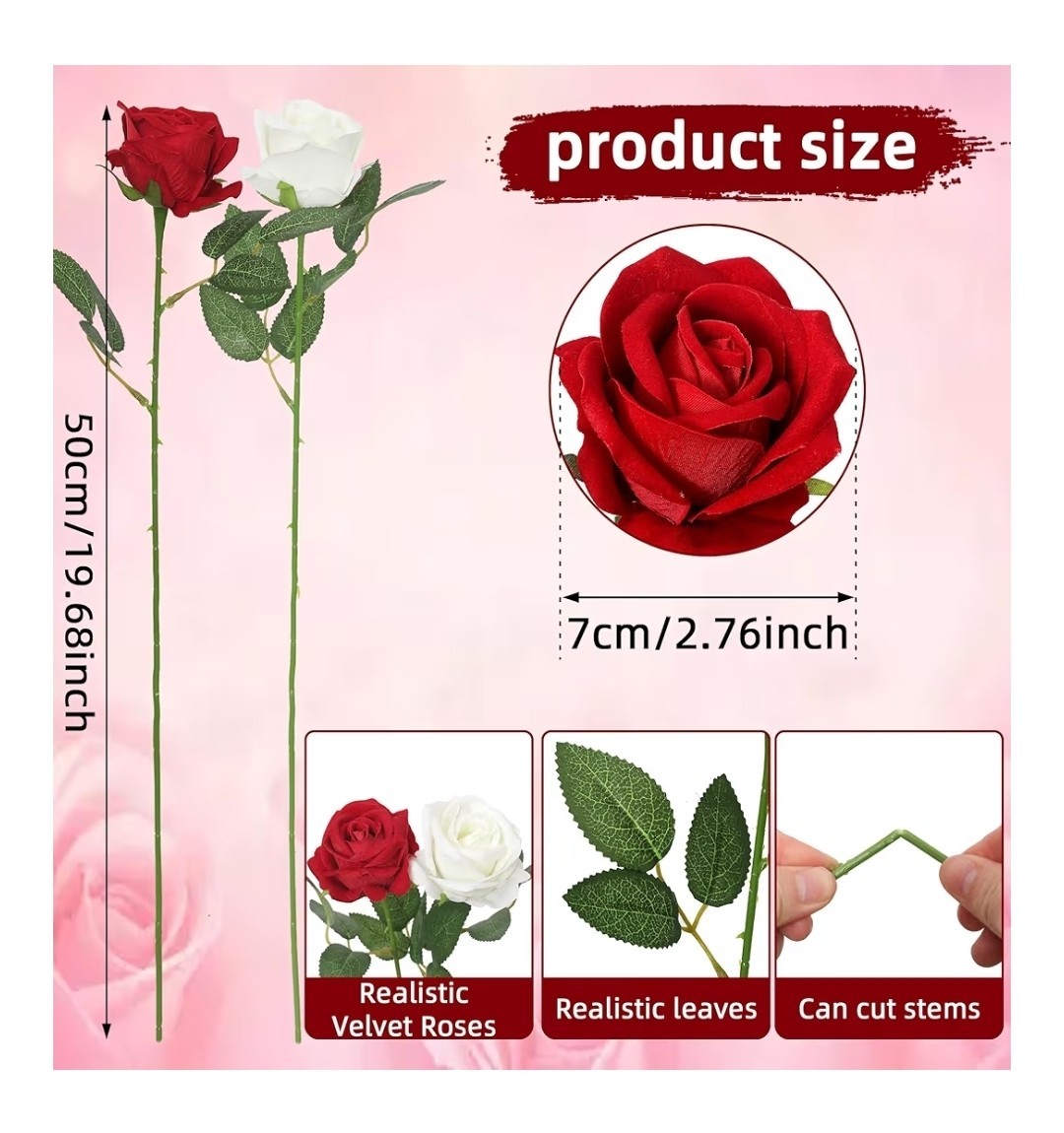 36 Red And White Artificial Roses