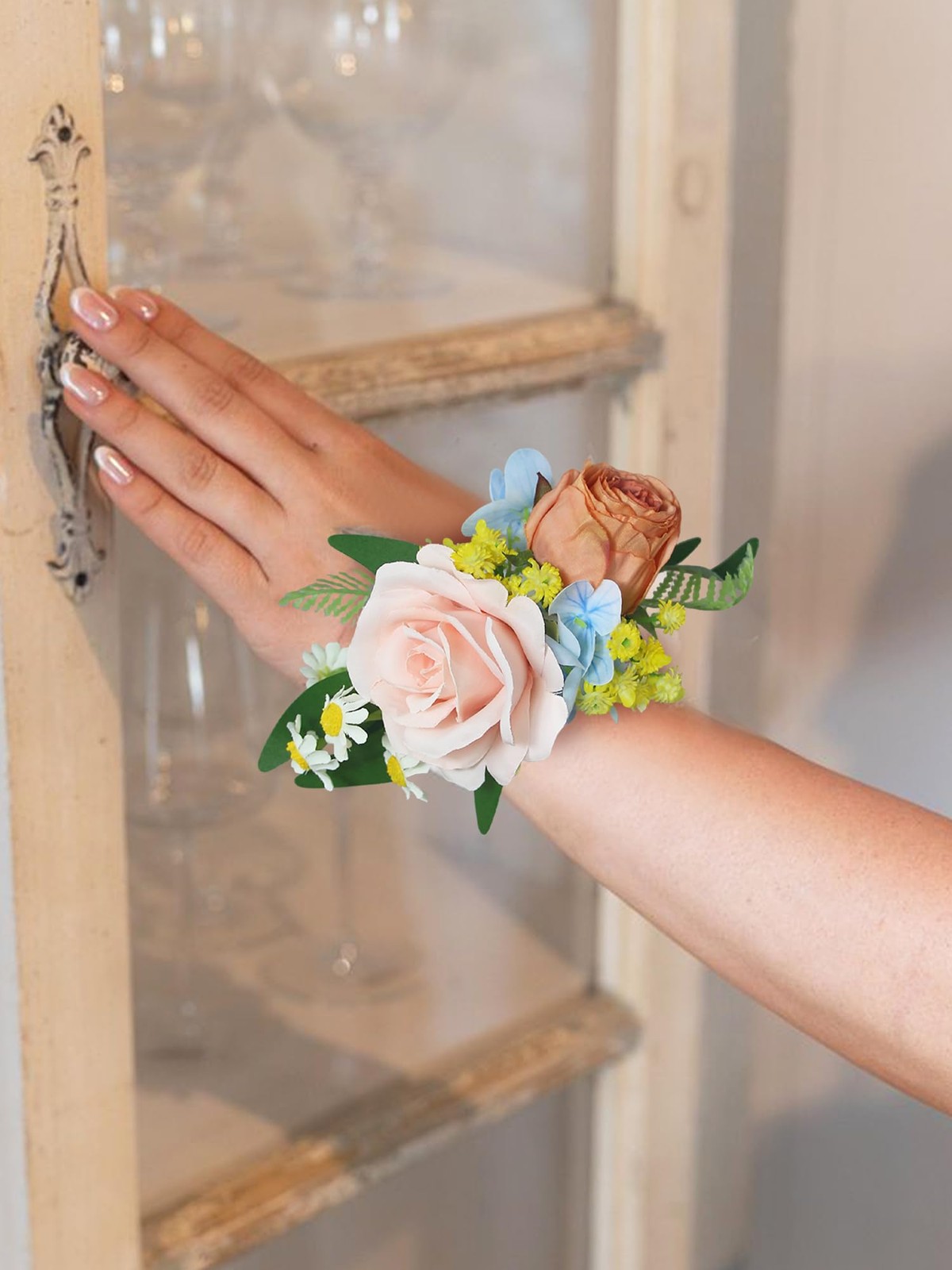 2Pcs Pink Blue Wrist Corsage for Wedding, Prom, Homecoming