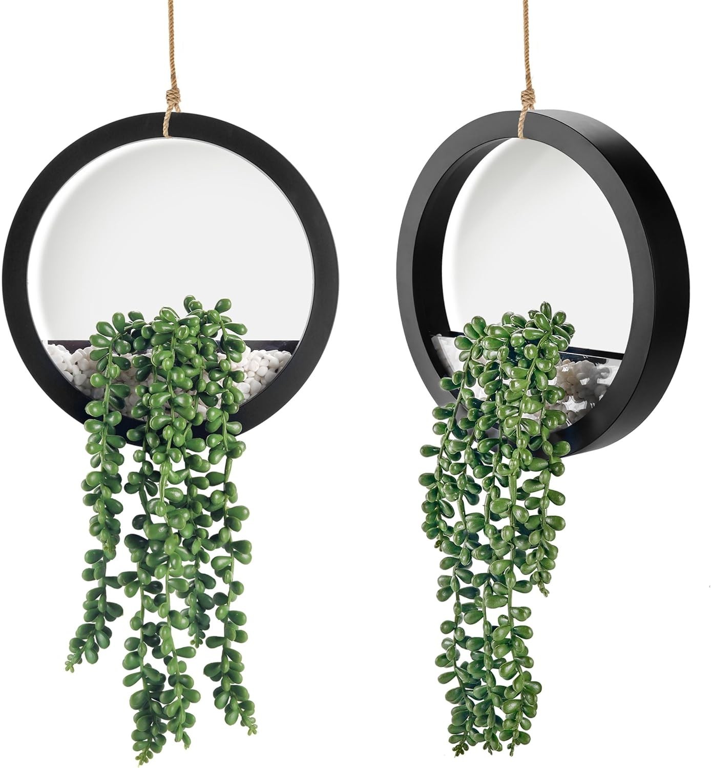 Charming 2 Pack Fake String of Pearls Plants in Stylish Black Pots – Home Decor