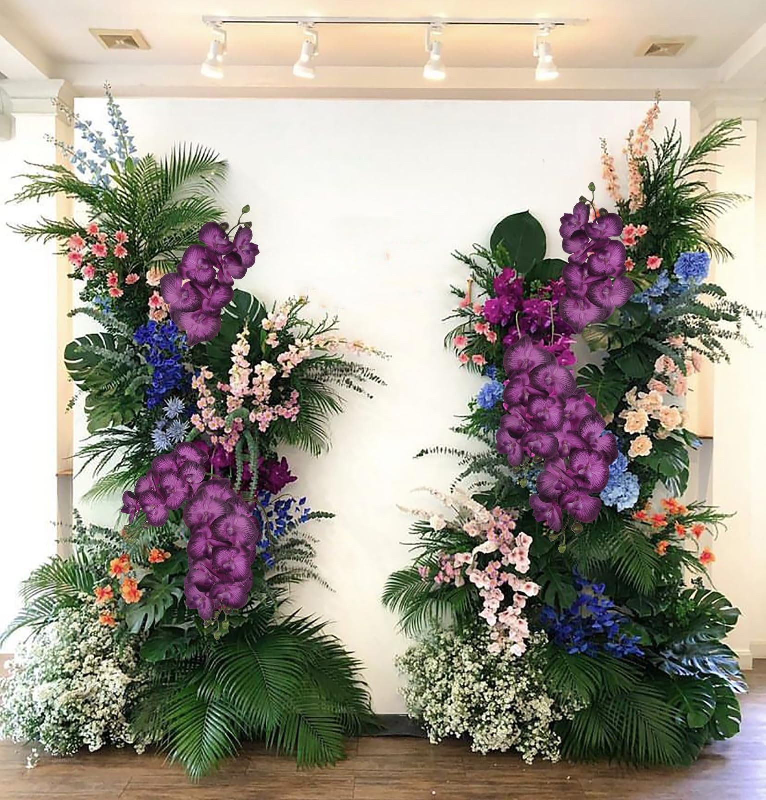 Dark Purple Orchid Artificial Flowers 34.3″ Real Touch Fake Orchid Latex Purp…