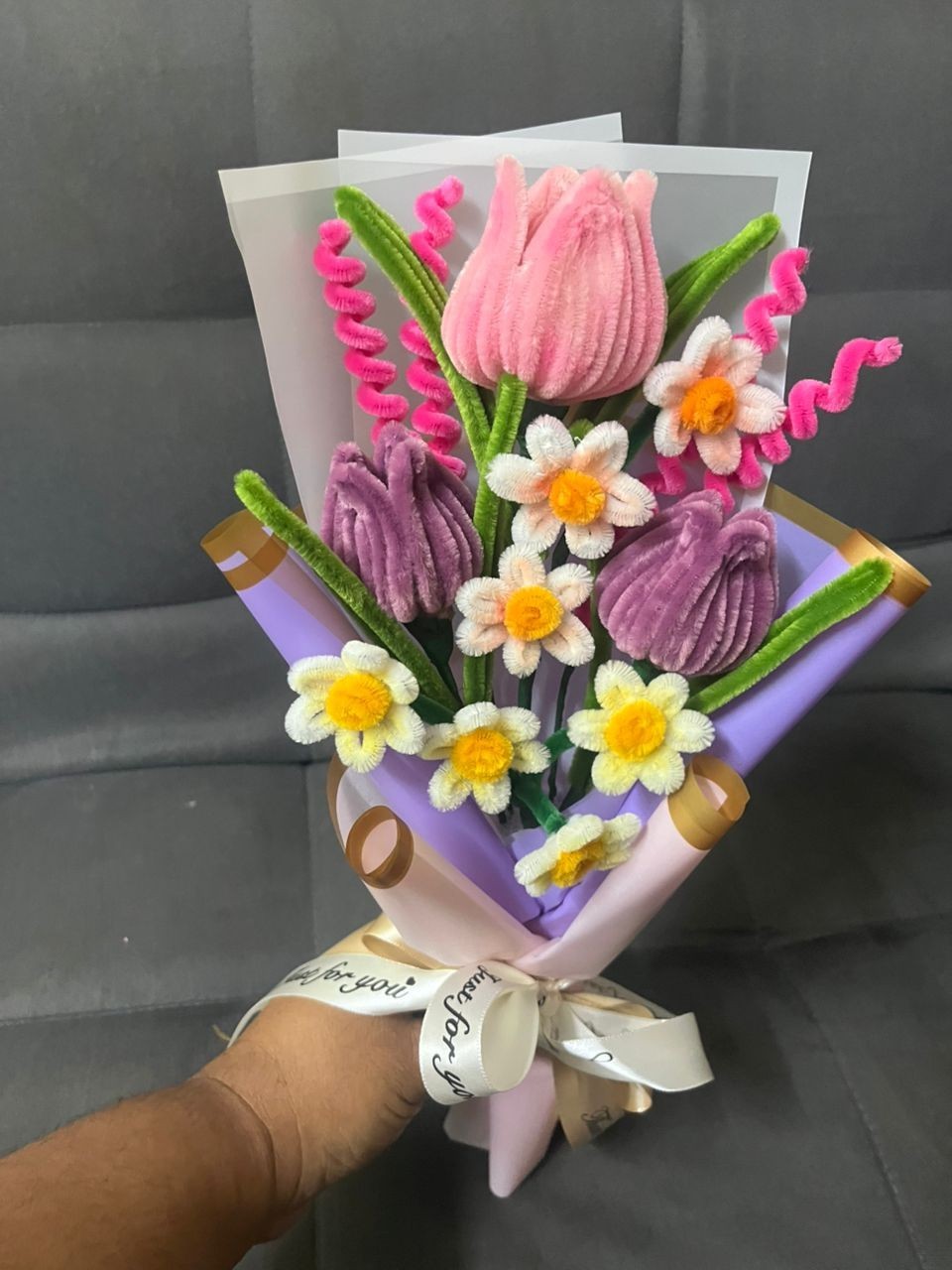 Pipe Cleaner Flowers tulip Bouquet Handmade ready stock