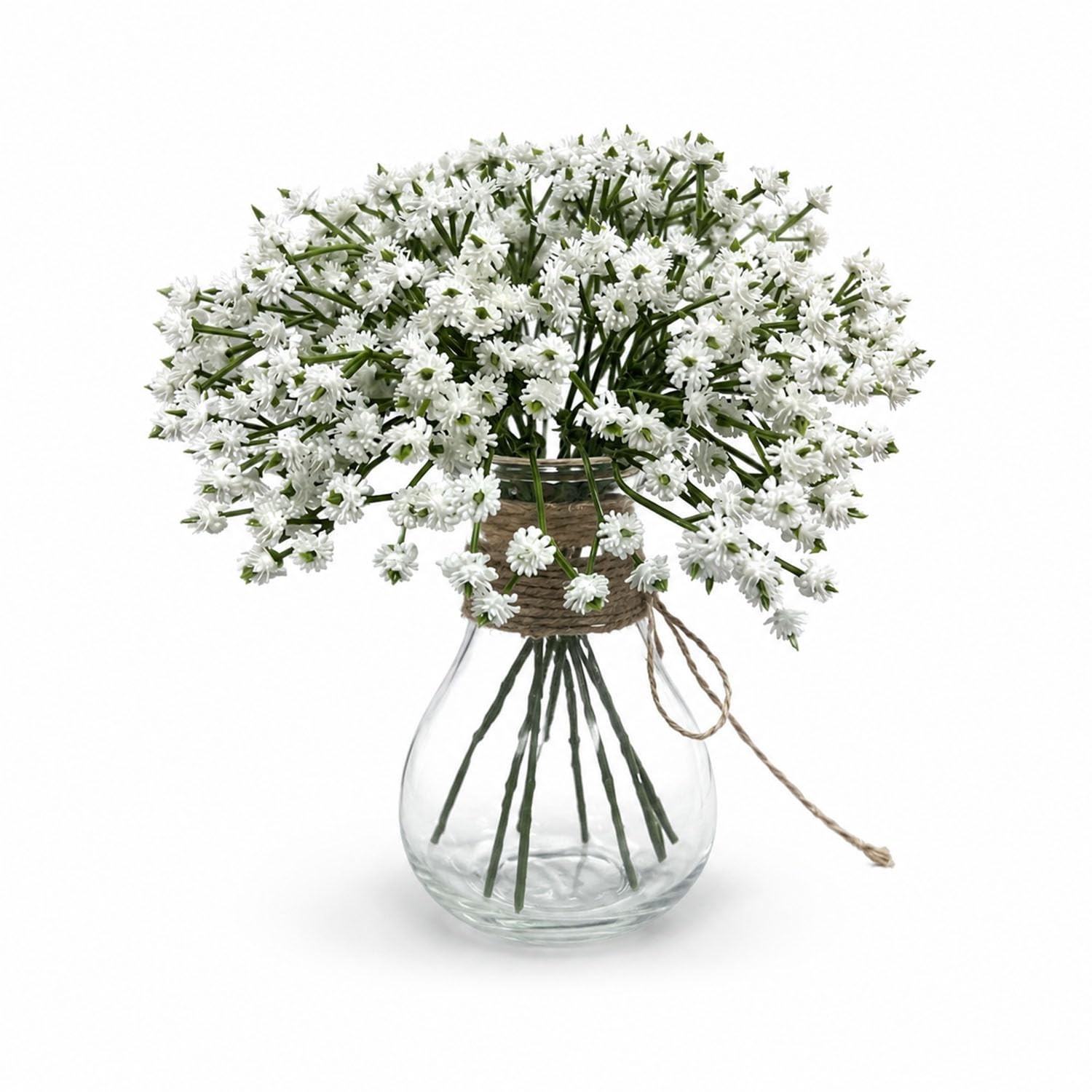 9 Pcs Babys Breath Artificial Flowers with Glass Vase, 8″ Real Touch Faux Gyp…
