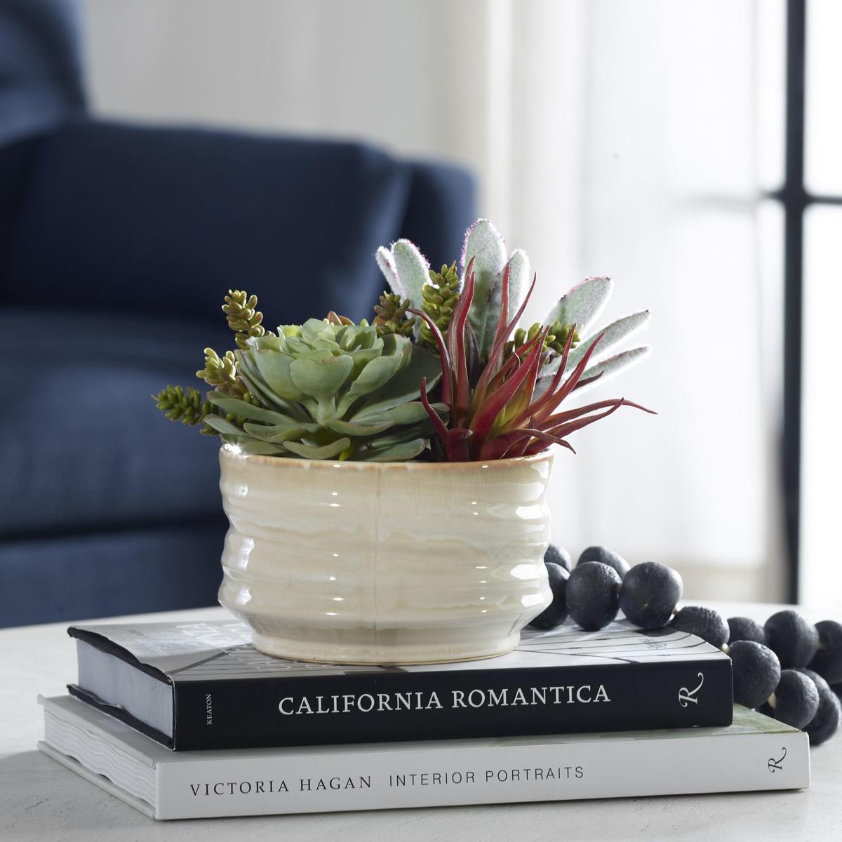 Uttermost 60209 Mesa Succulent Green with Textured Tan Glaze Succulent Accent
