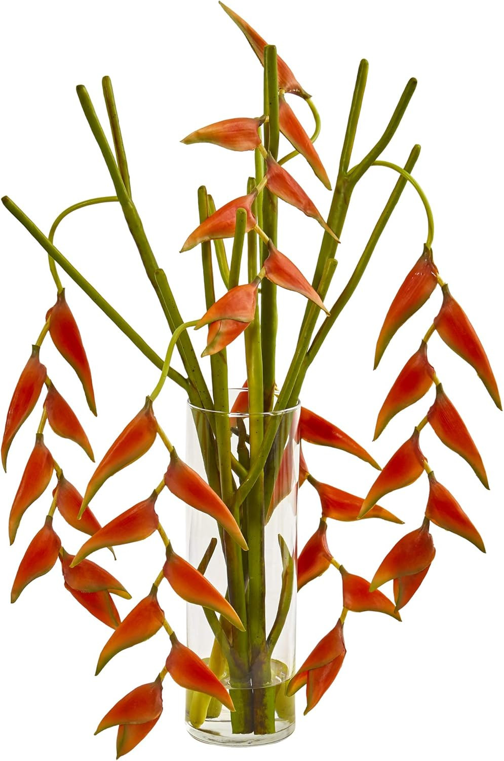 Vibrant Red Heliconia Silk Arrangement in Cylinder Vase –