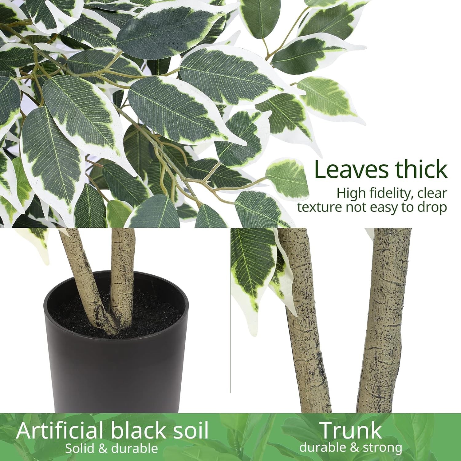 Vibrant Green 4 FT Artificial Ficus Plant in Pot – All-Season Decorative Piece